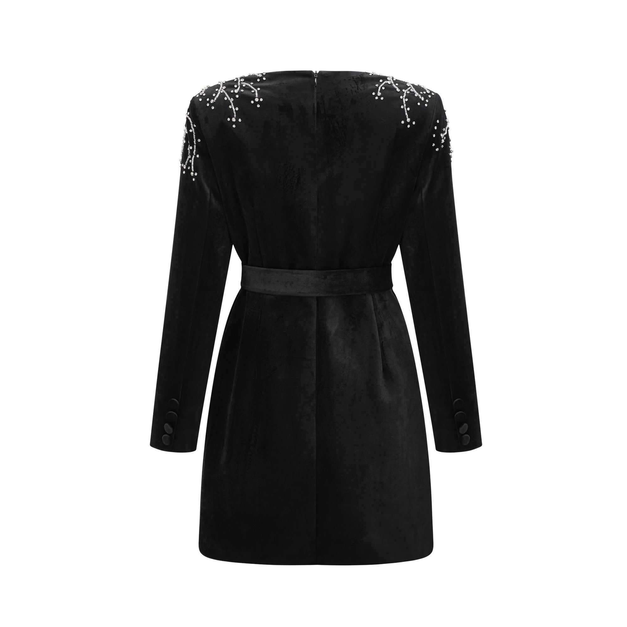 Émilie black crystal-embellished velvet mini dress