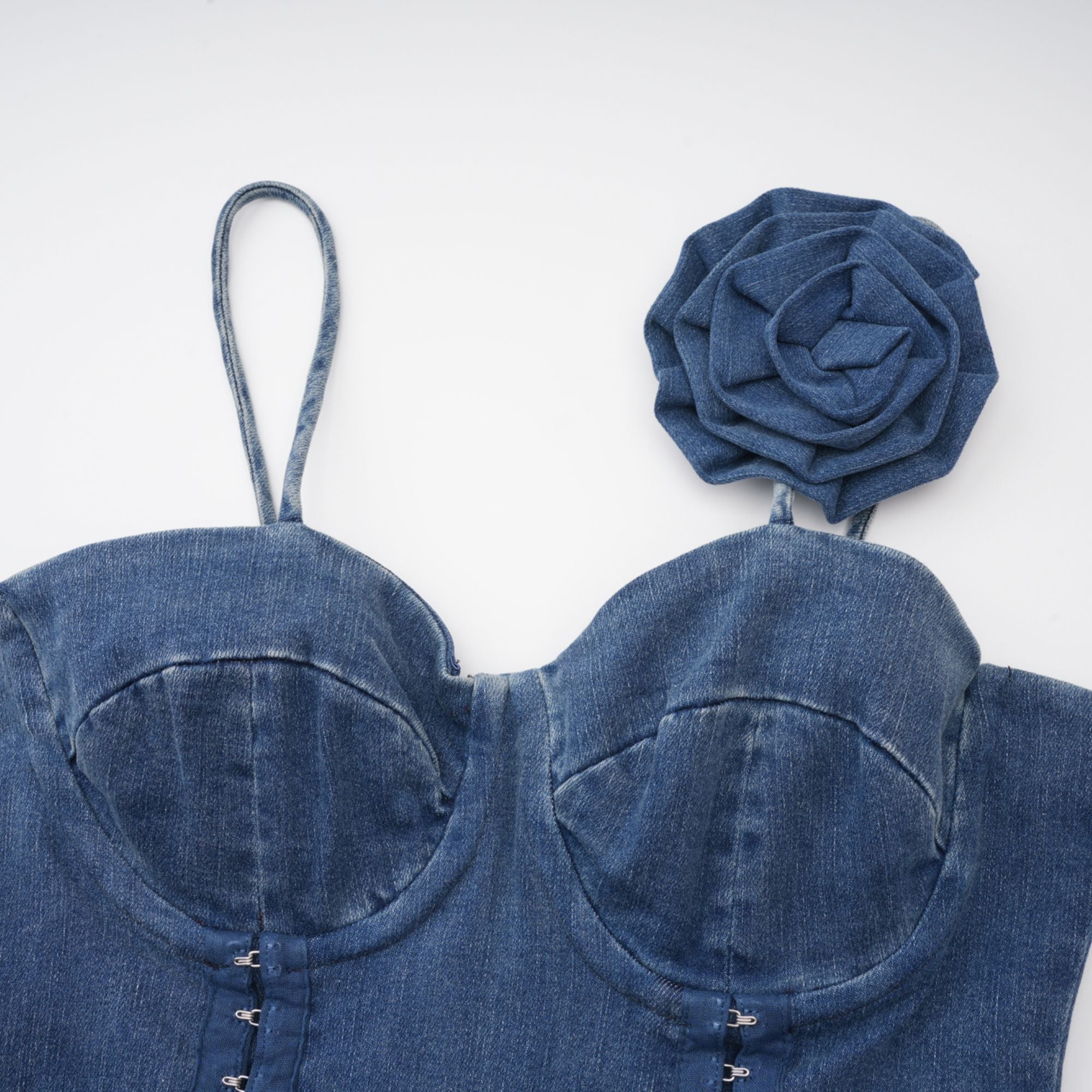 Yvette floral-appliqué denim mini dress