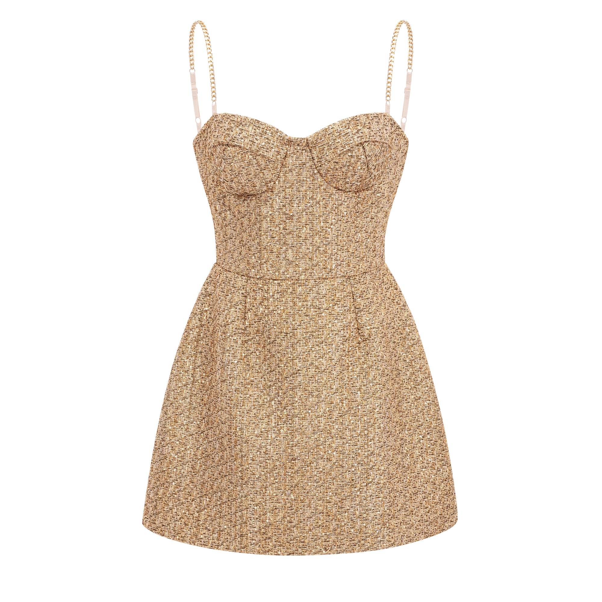 Arna Gold Sweetheart Neckline Tweed Mini Dress (Final Sale)