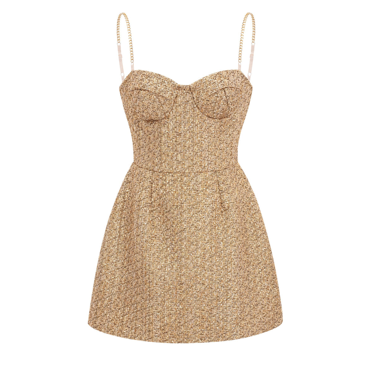 Arna Gold Sweetheart Neckline Tweed Mini Dress (Final Sale-US Only)