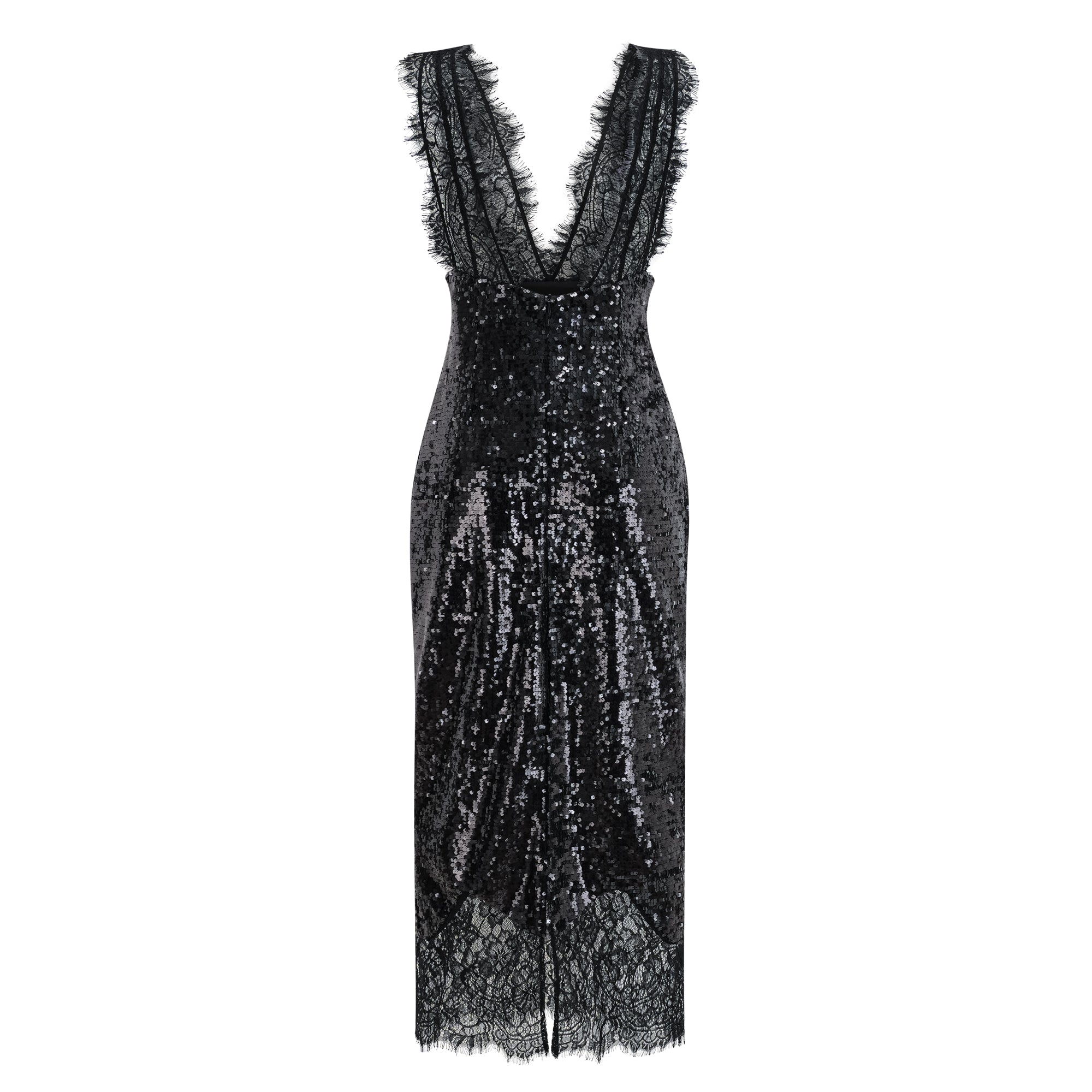 Ava Black Lace Panel Sequined Maxi Dress (Final Sale)