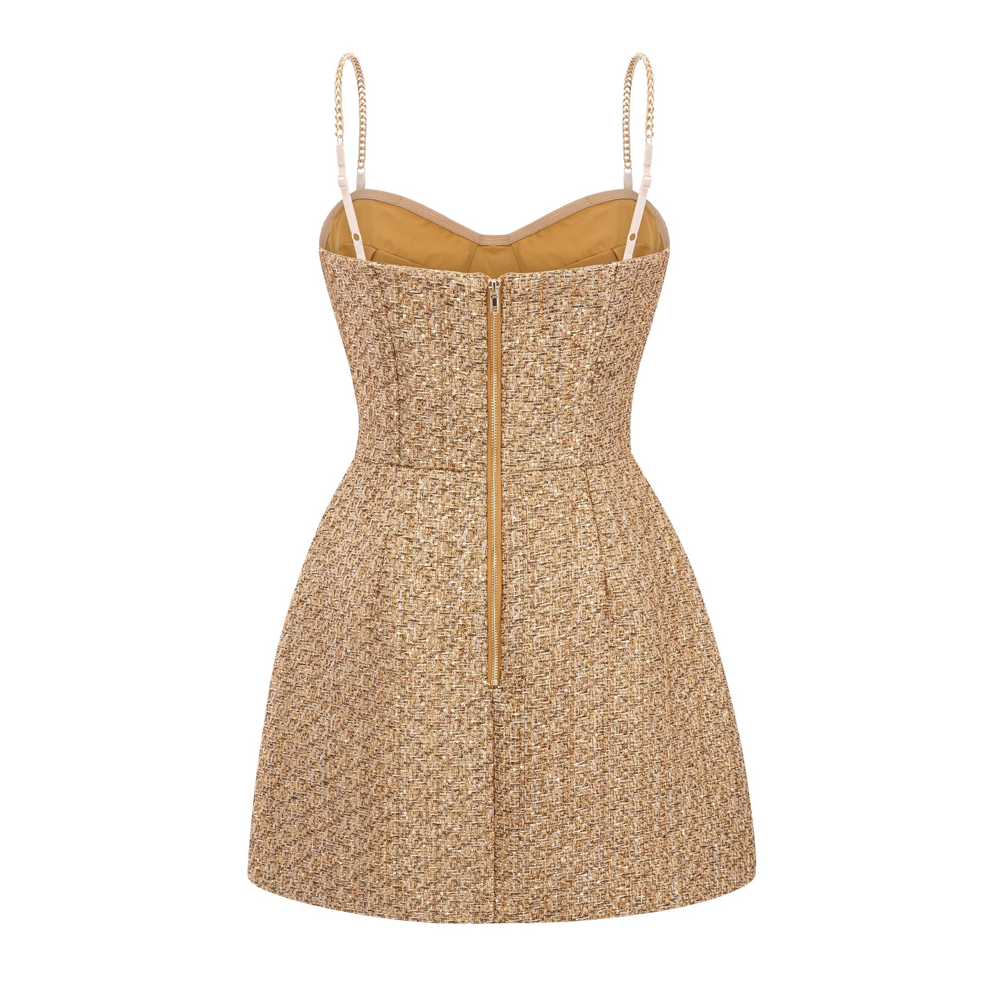 Arna Gold Sweetheart Neckline Tweed Mini Dress (Final Sale)