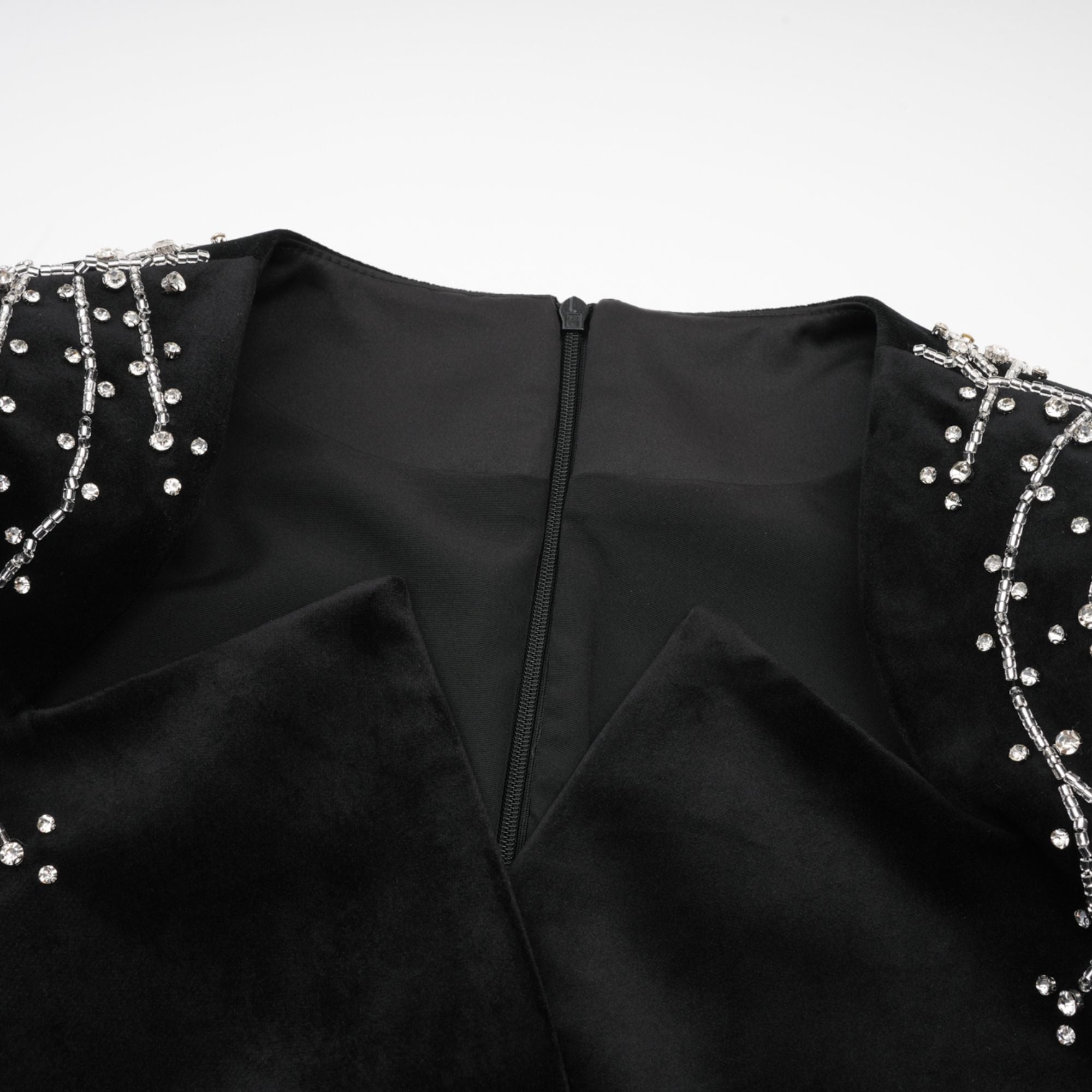 Émilie black crystal-embellished velvet mini dress