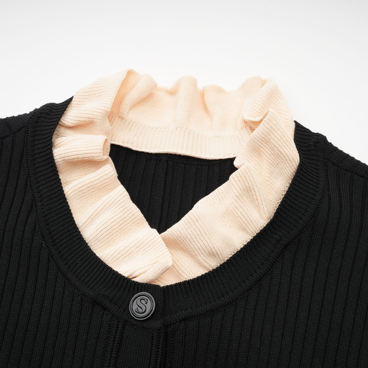 Nadège black ruffled-neck knitted midi dress (Final Sale-US Only)
