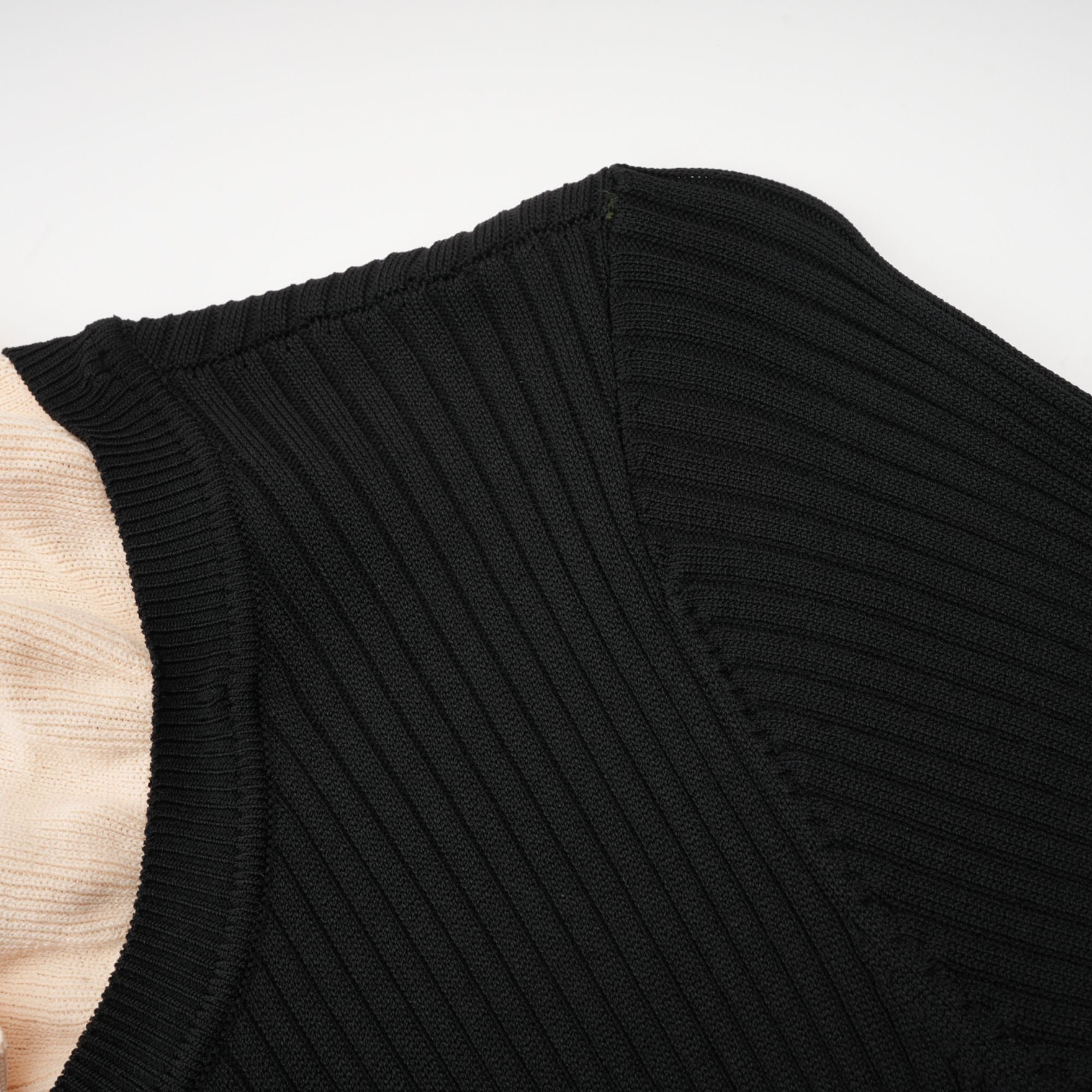 Nadège black ruffled-neck knitted midi dress - Black