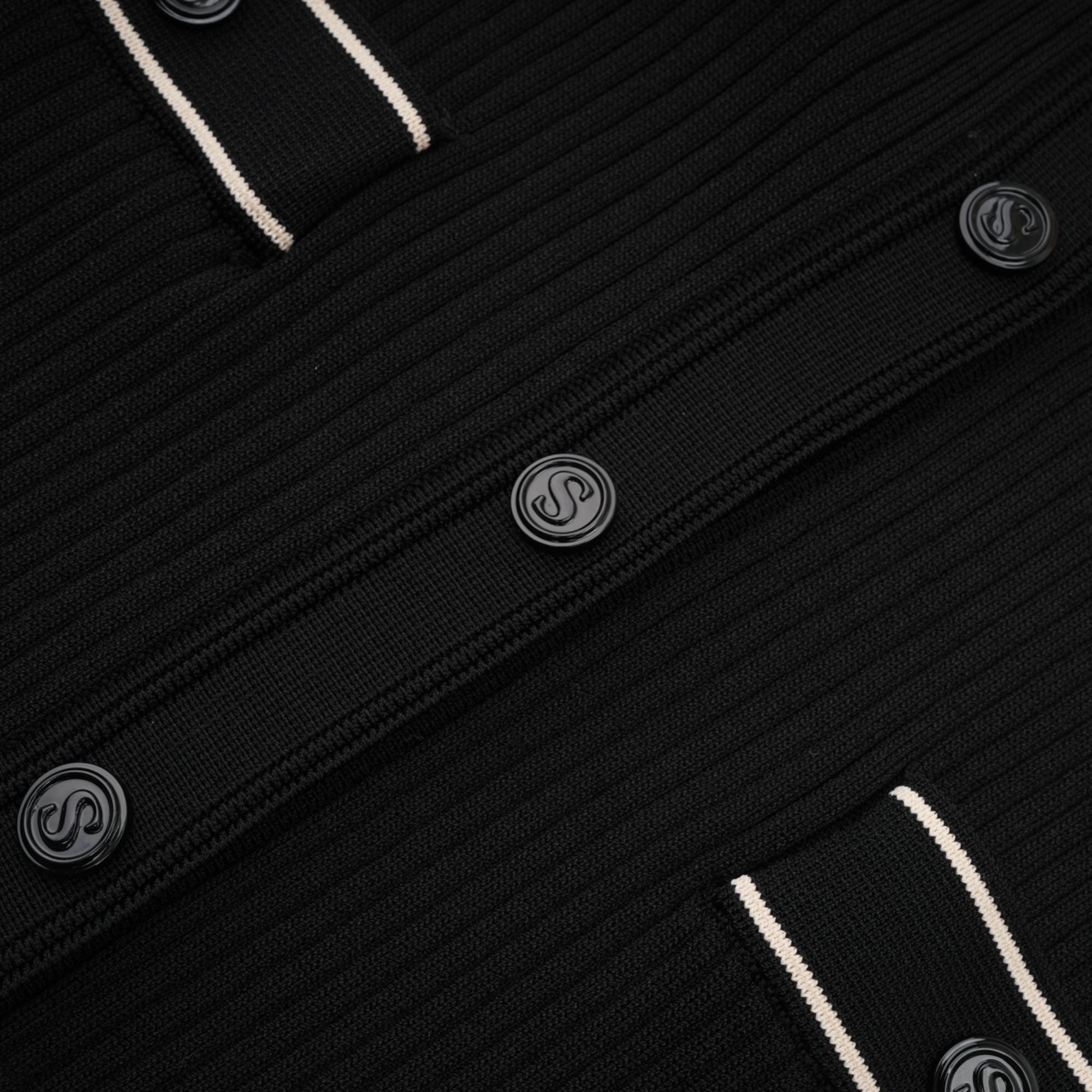 Nadège black ruffled-neck knitted midi dress - Black