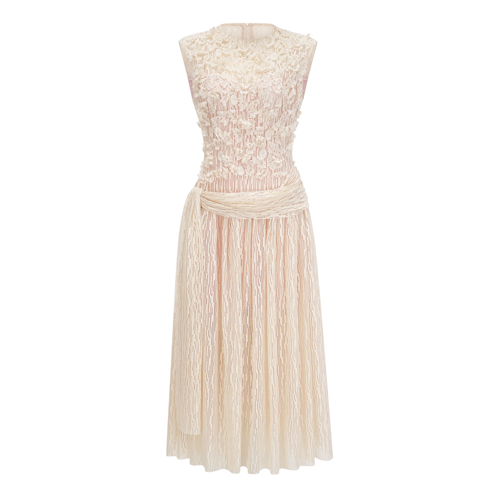Cynthia Neutrals 3D Petal Textured Midi Dress (Final Sale-US Only)