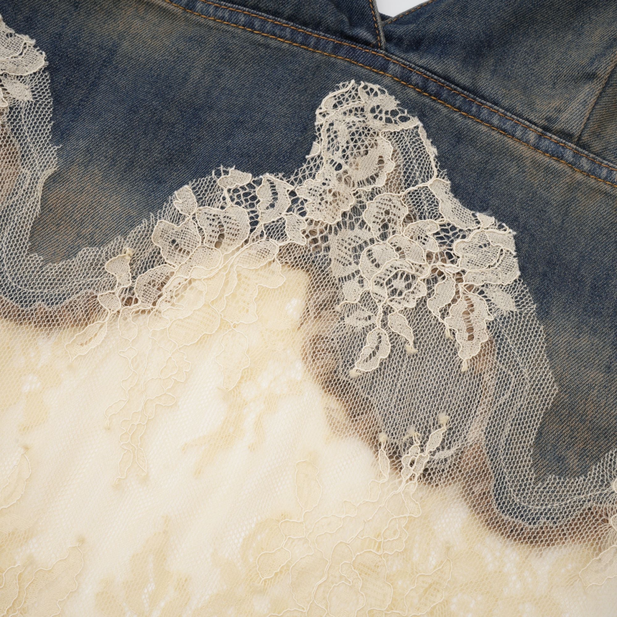 Sylvie lace-detail denim top & shorts matching set (Final Sale-US Only)