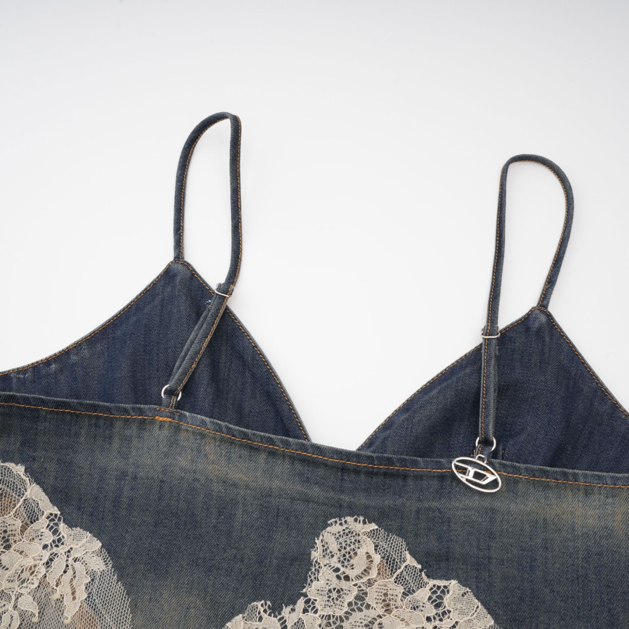 Sylvie lace-detail denim top & shorts matching set (Final Sale-US Only)