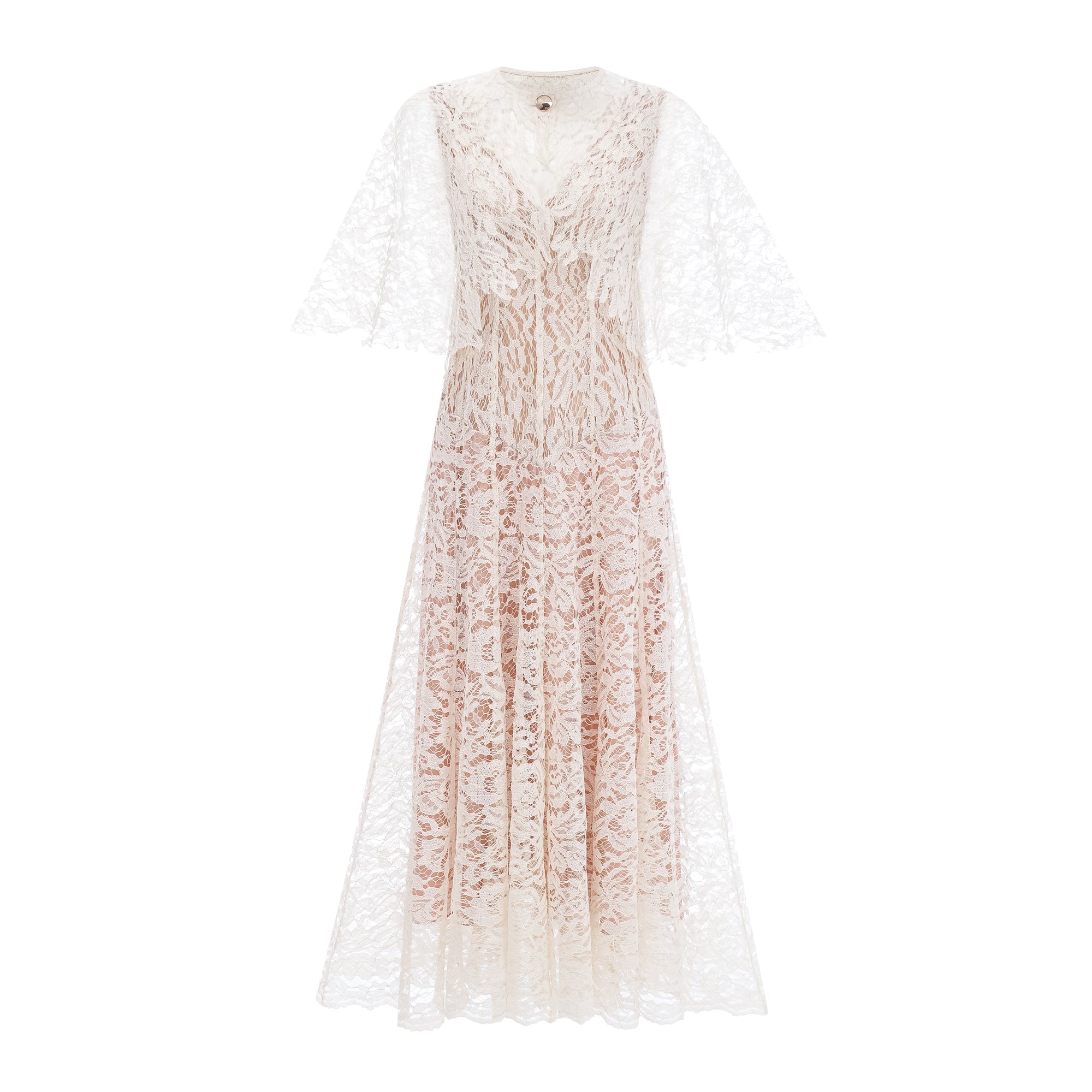 Alaia White Cape Design Floral Lace Midi Dress