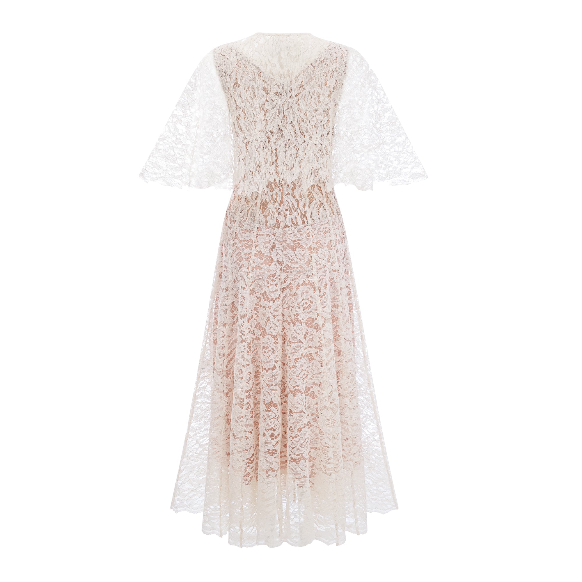 Alaia White Cape Design Floral Lace Midi Dress