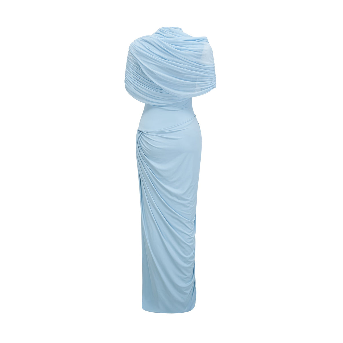 Catherine asymmetric pleated maxi dress in Baby-blue