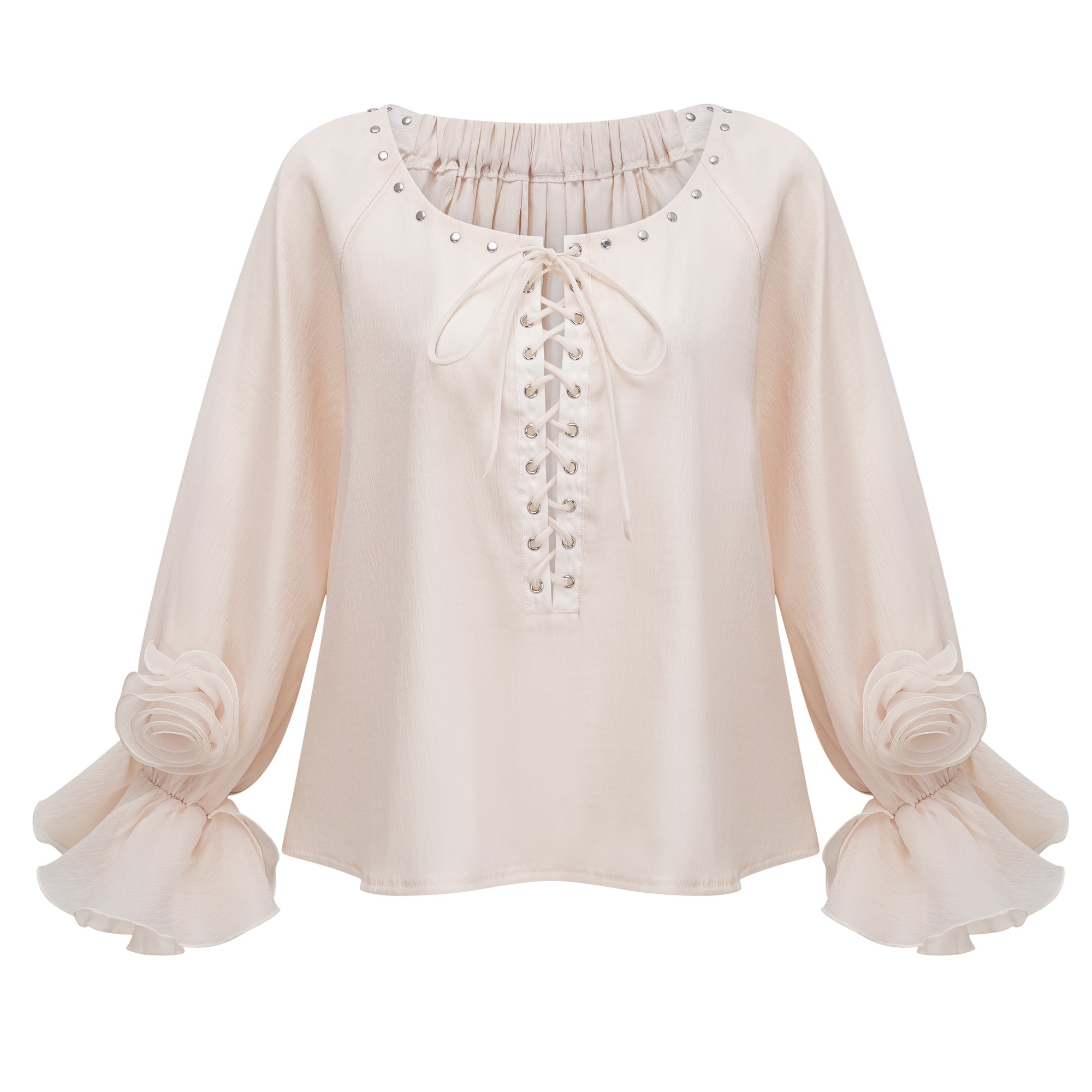 Perrine self-tie ruffled blouse & skirt matching set