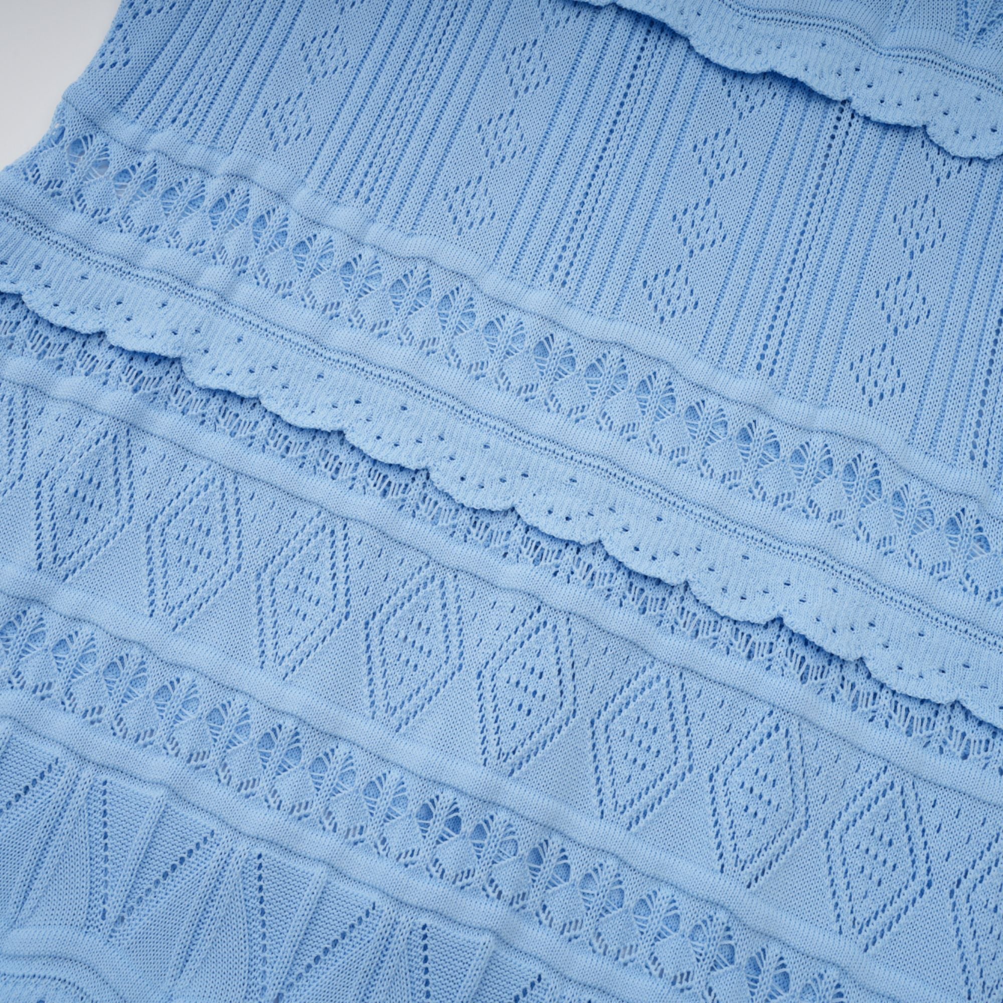 Mailys blue ruffled-trim crochet-knit midi dress