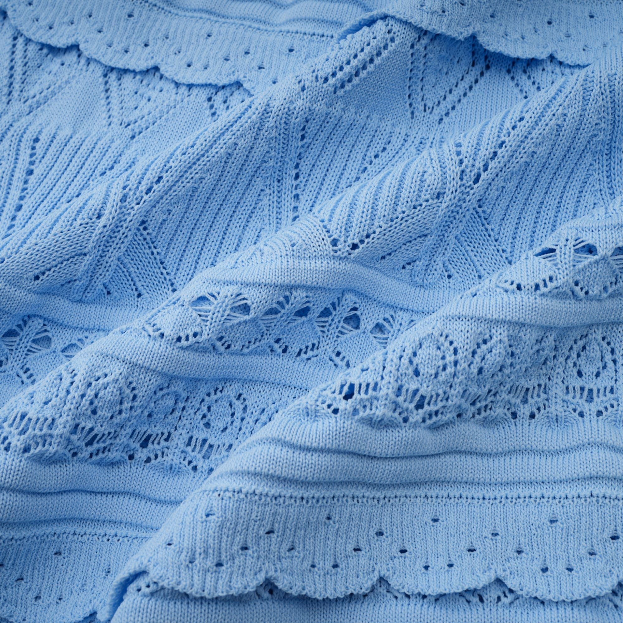 Mailys blue ruffled-trim crochet-knit midi dress