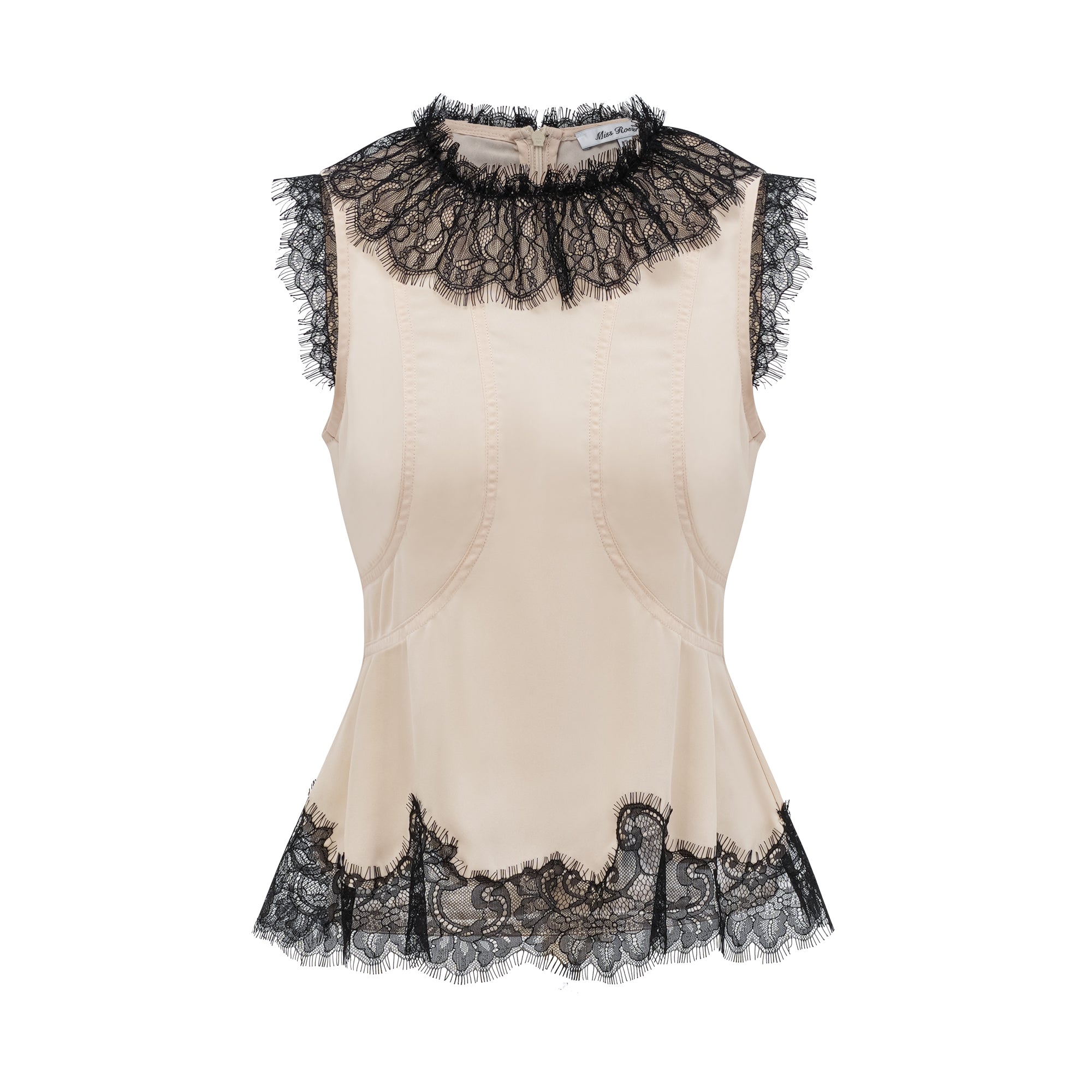 Zsófia Neutral Lace Panel Chiffon Top & Skirt Matching Set