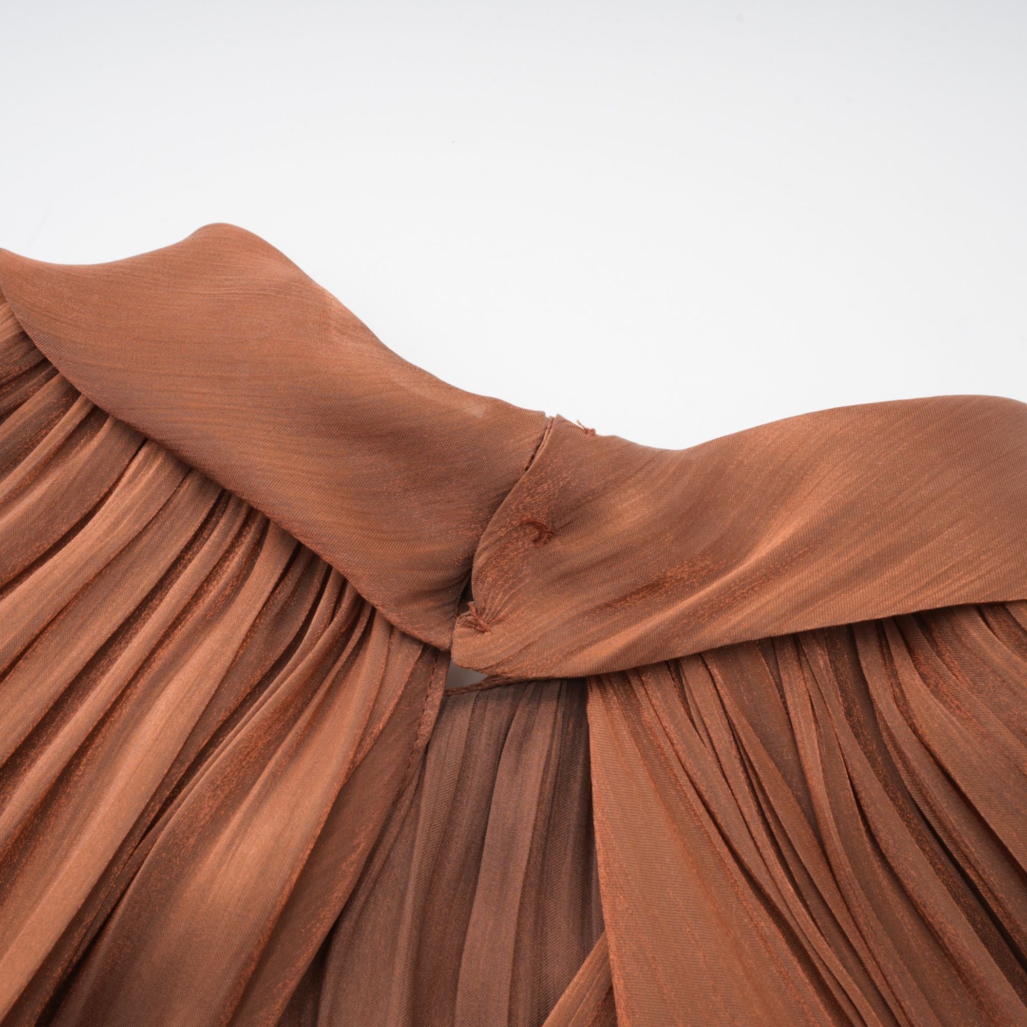 Mila pleated satin maxi dress in Brown