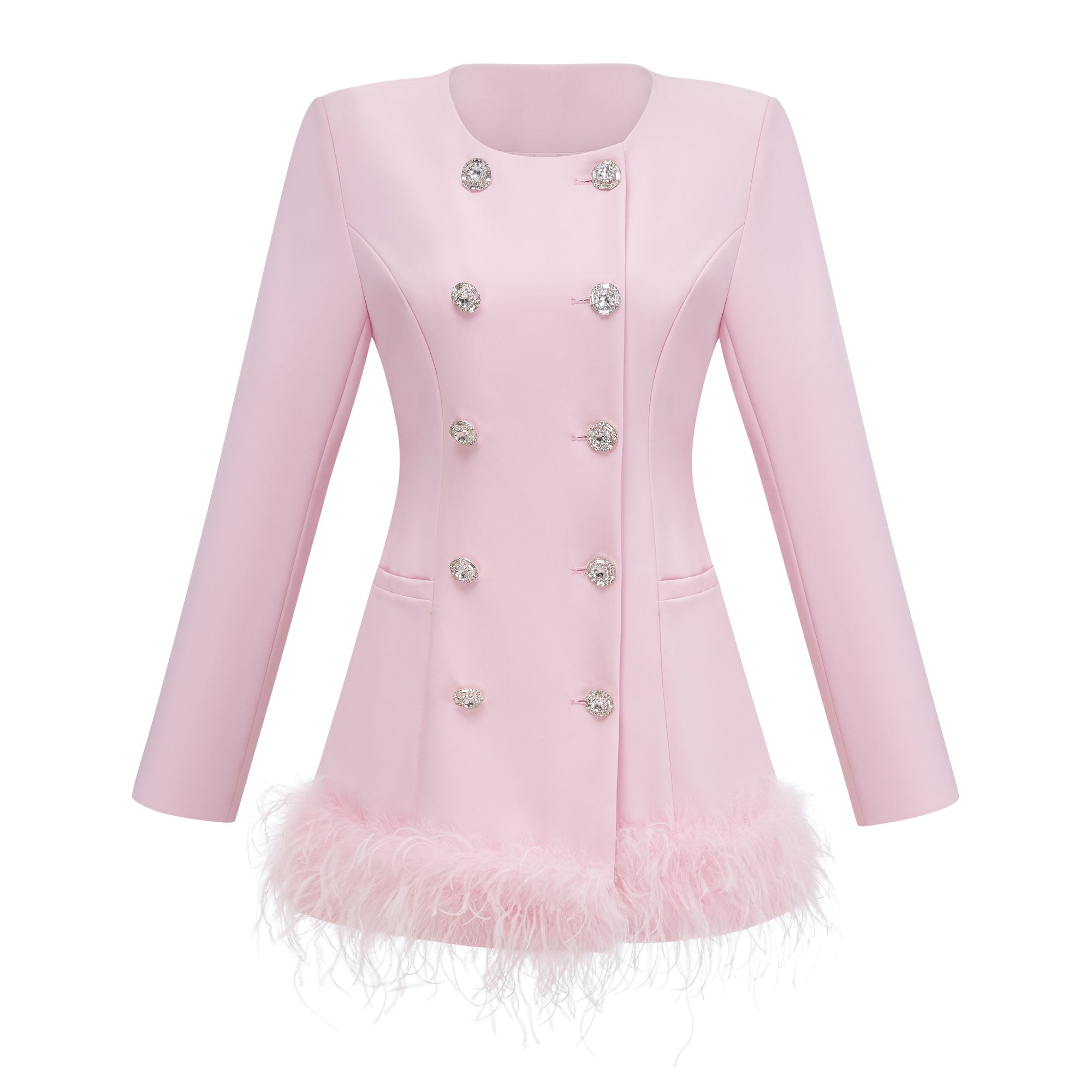 Freja Pink Feather Trim Mini Blazer Dress (Final Sale-US Only)