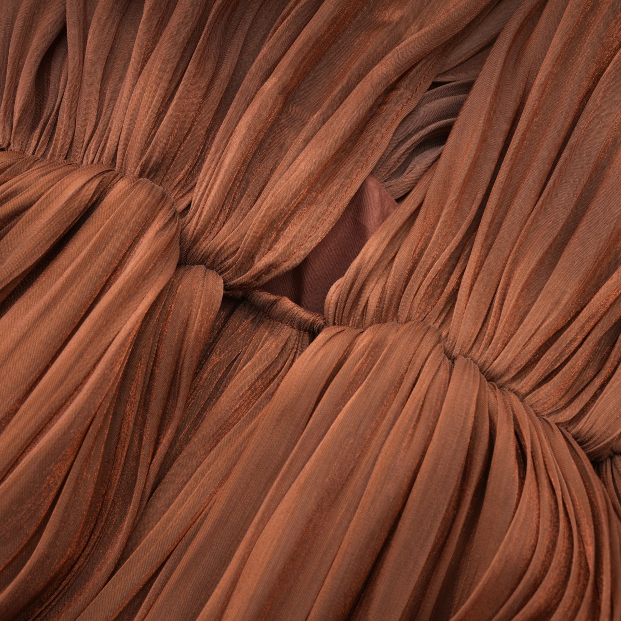 Mila pleated satin maxi dress in Brown