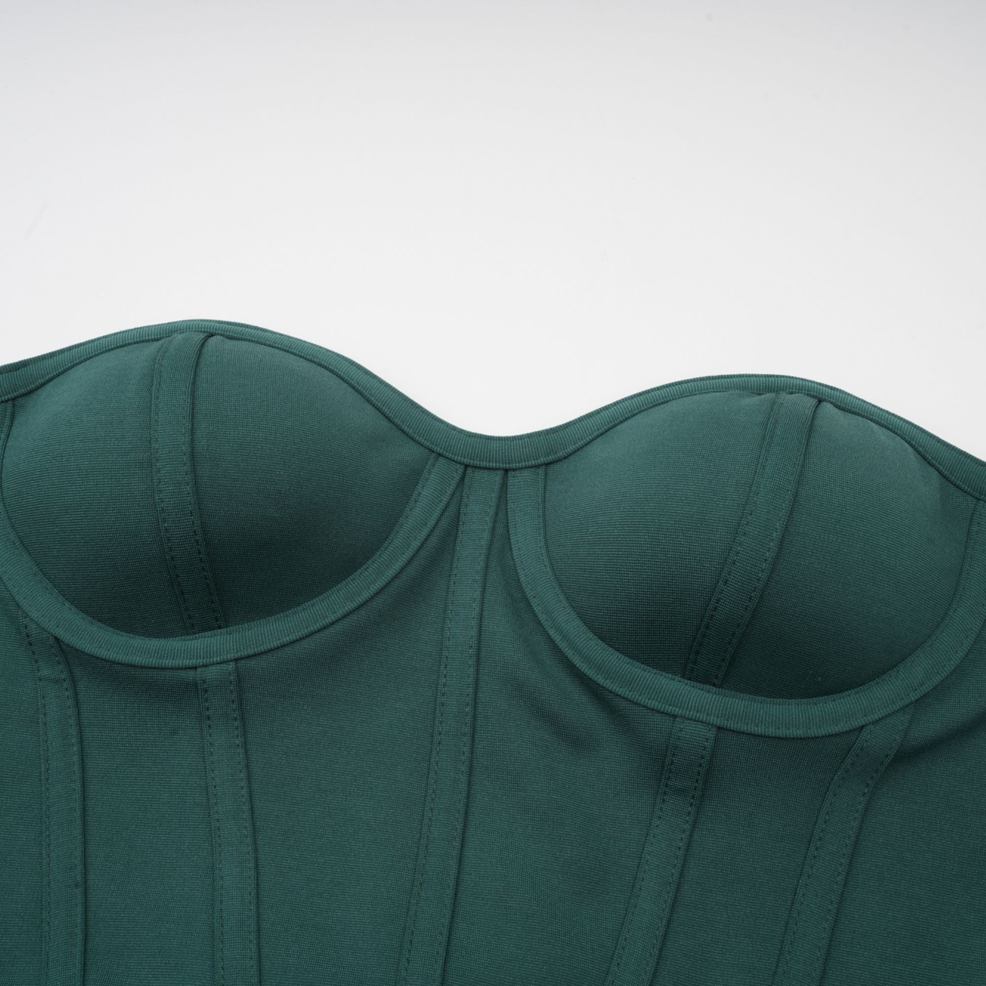 Delphine green ribbon-design corset maxi dress