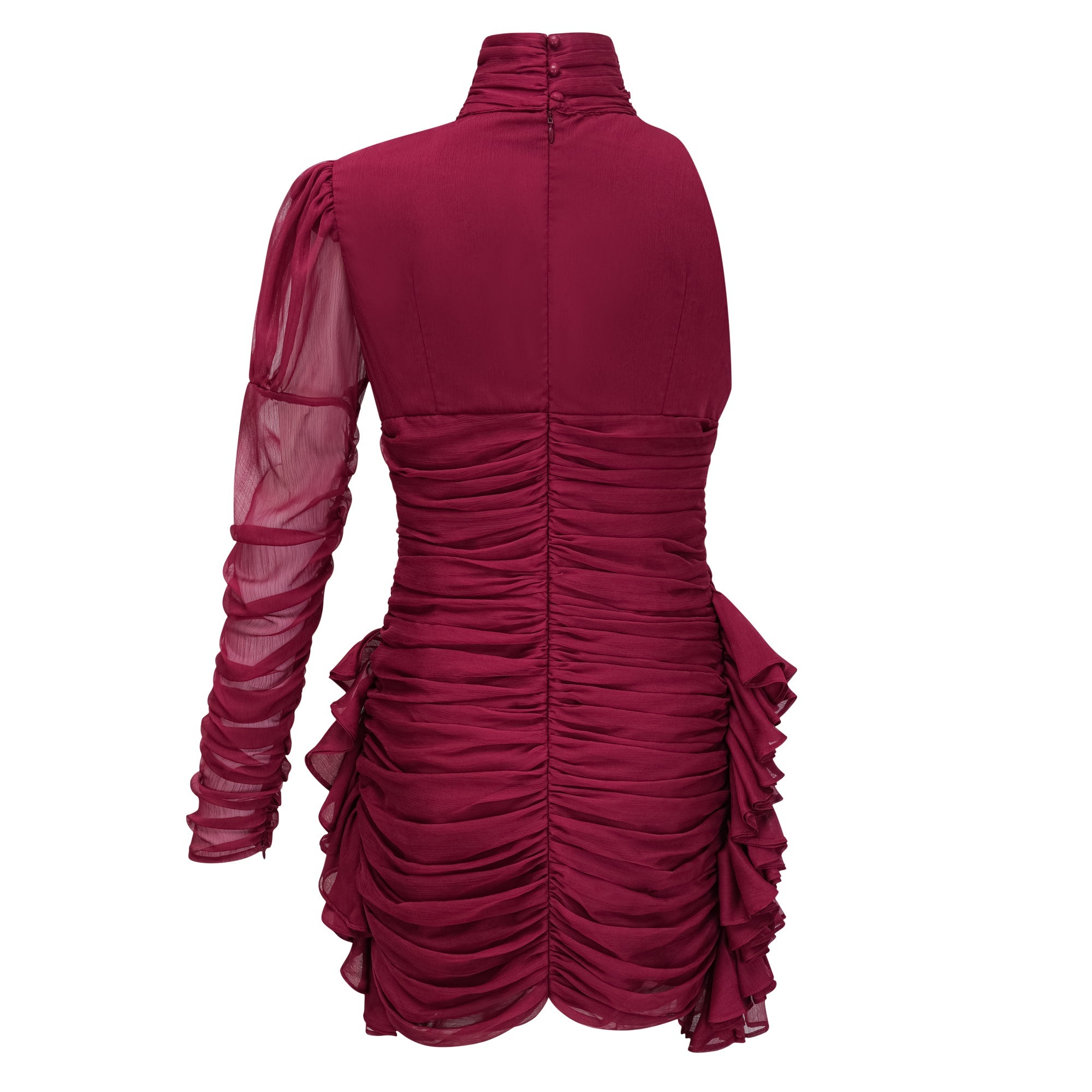 Éléna Burgundy Asymmetrical Ruffled Tulle Mini Dress (Final Sale-US Only)