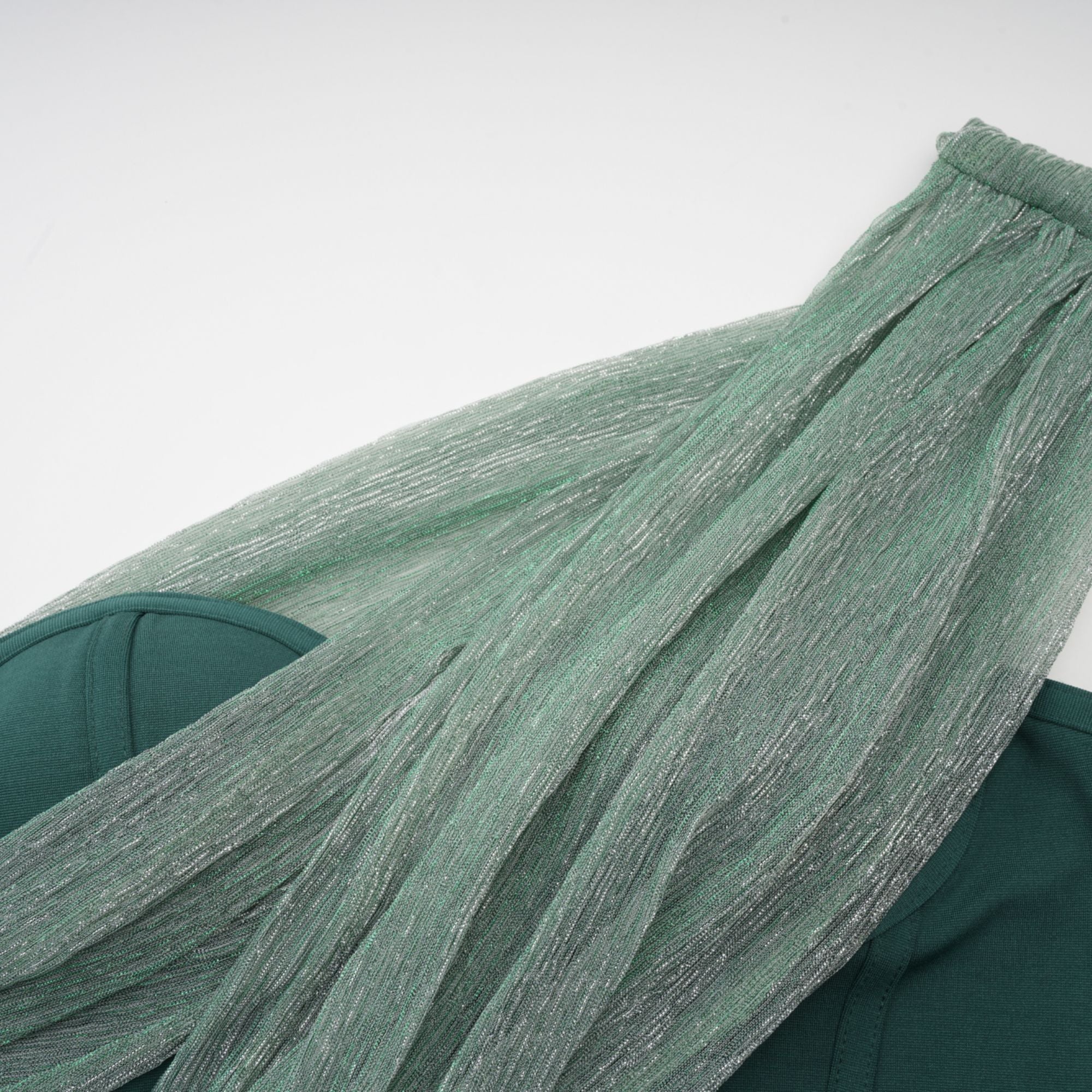 Delphine green ribbon-design corset maxi dress