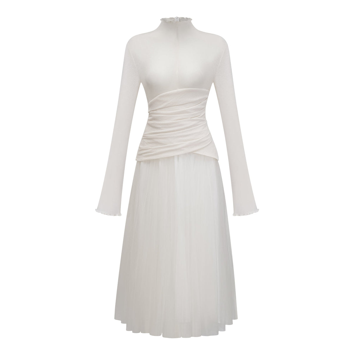 Lark White Tulle Panel Knit Midi Dress