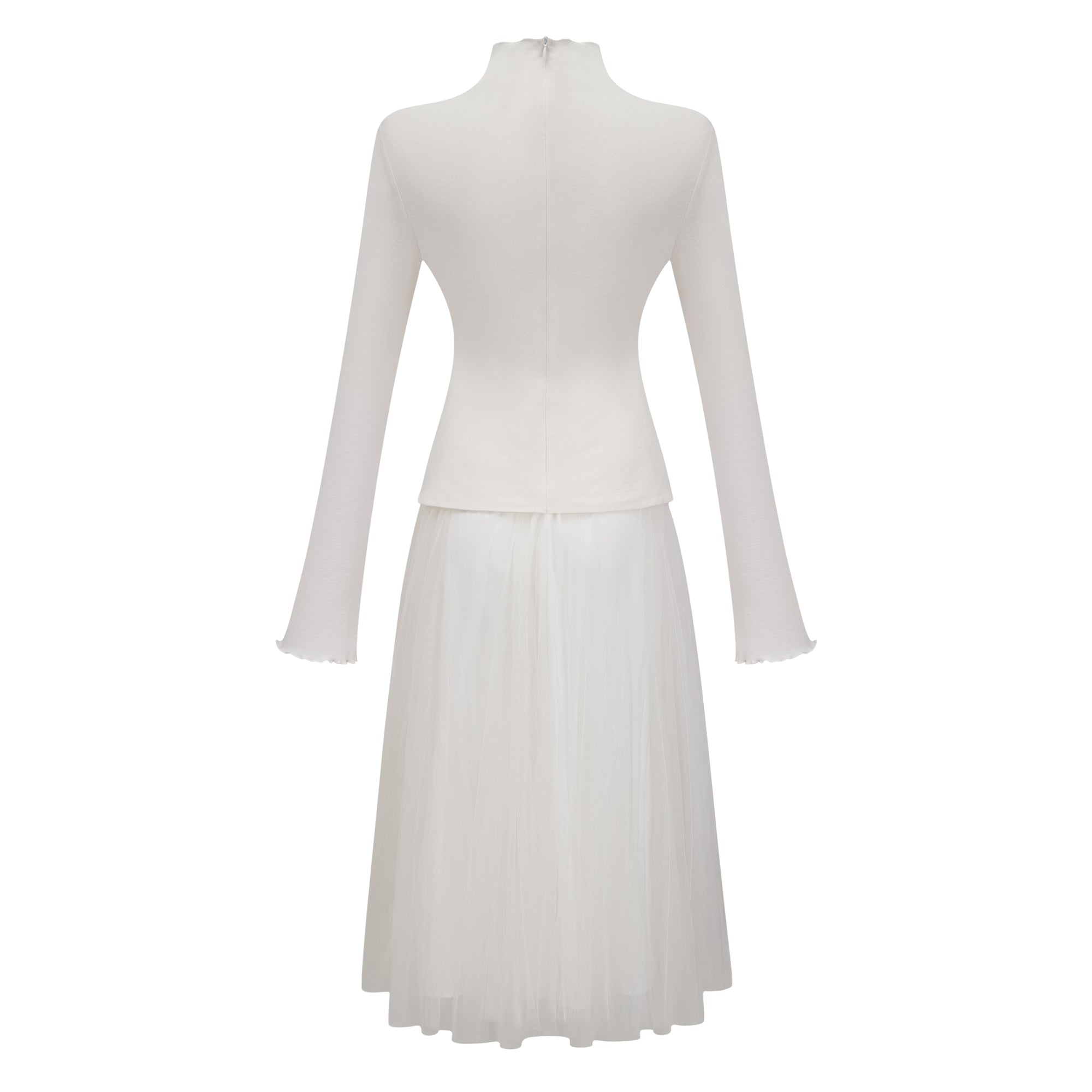 Lark White Tulle Panel Knit Midi Dress (Final Sale-US Only)
