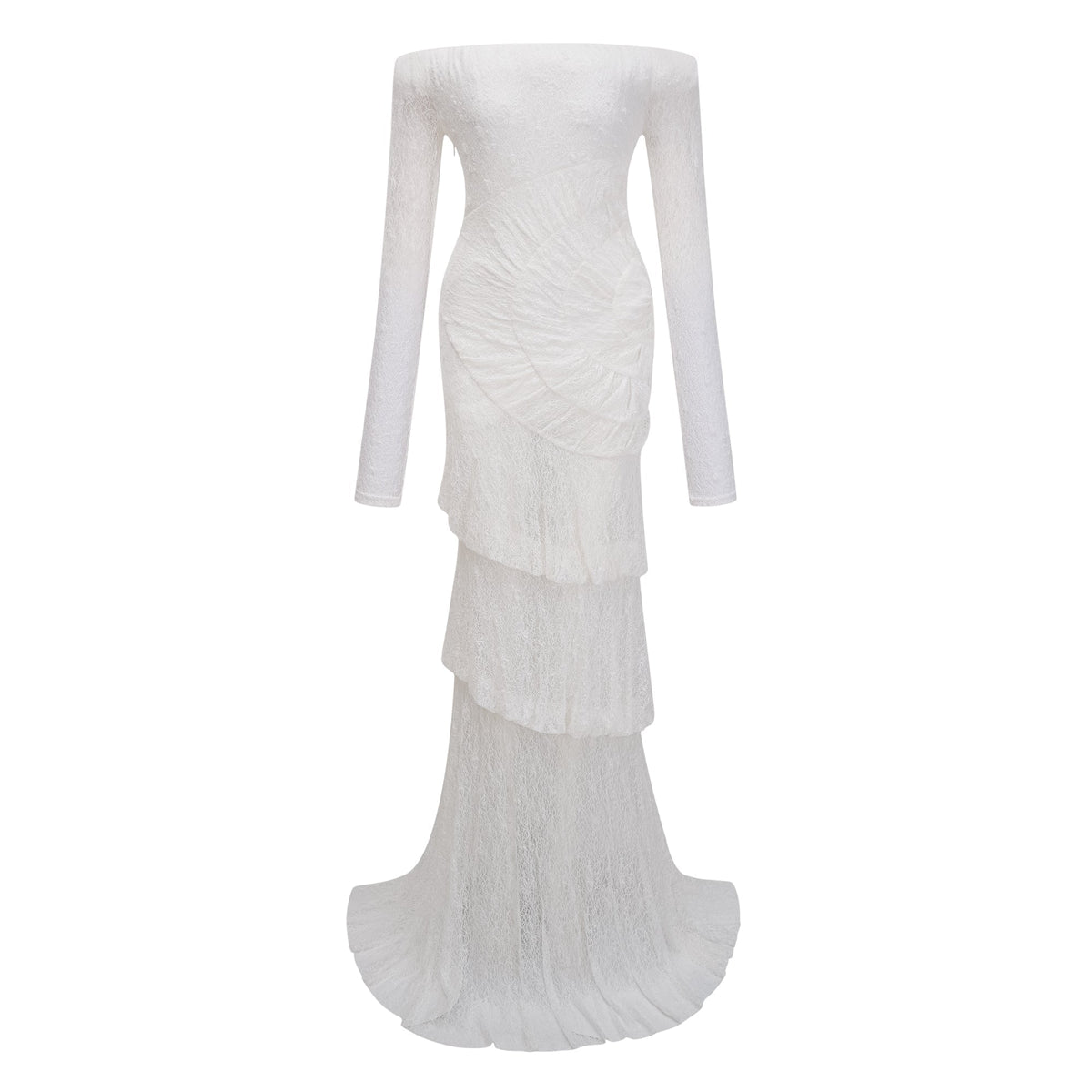 Étincelle White Ruched Lace Maxi Dress (Final Sale-US Only)