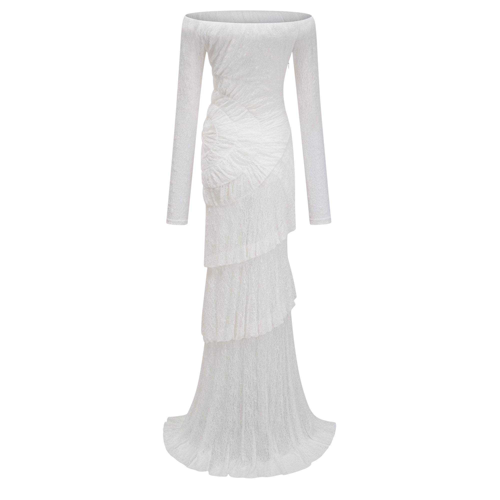 Étincelle White Ruched Lace Maxi Dress (Final Sale-US Only)
