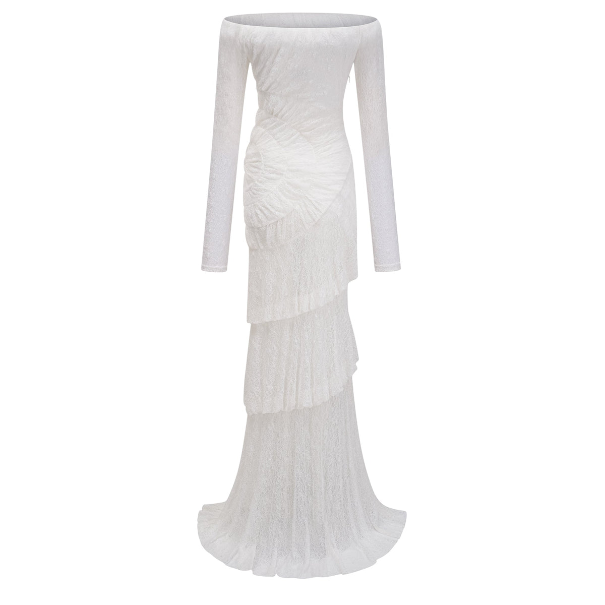 Étincelle White Ruched Lace Maxi Dress (Final Sale-US Only)