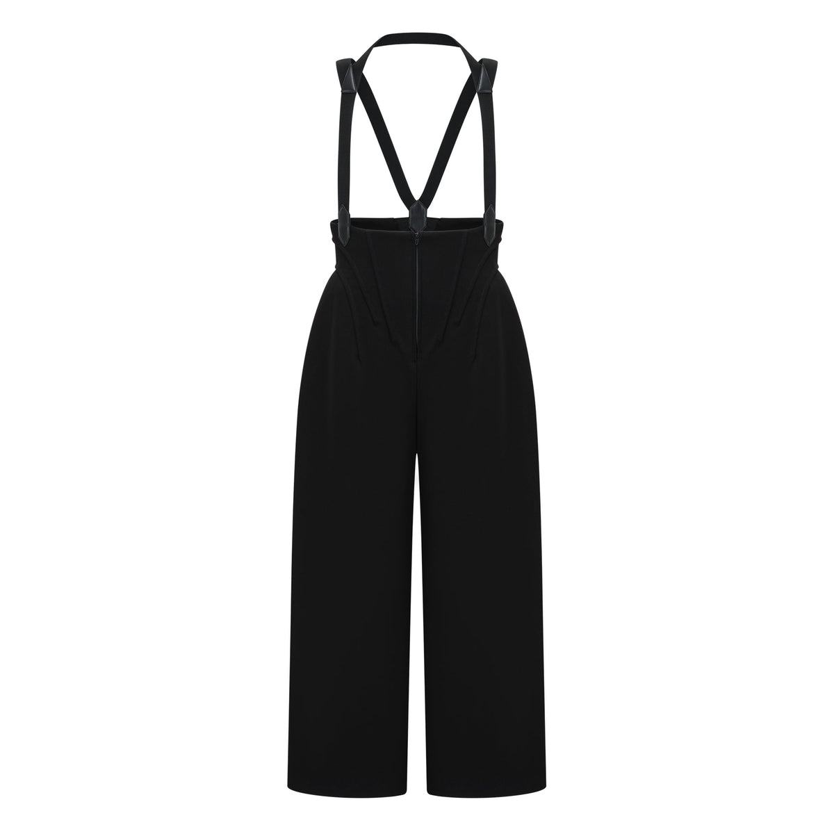 Ivona Black Boned Bodice Wide Leg Overalls