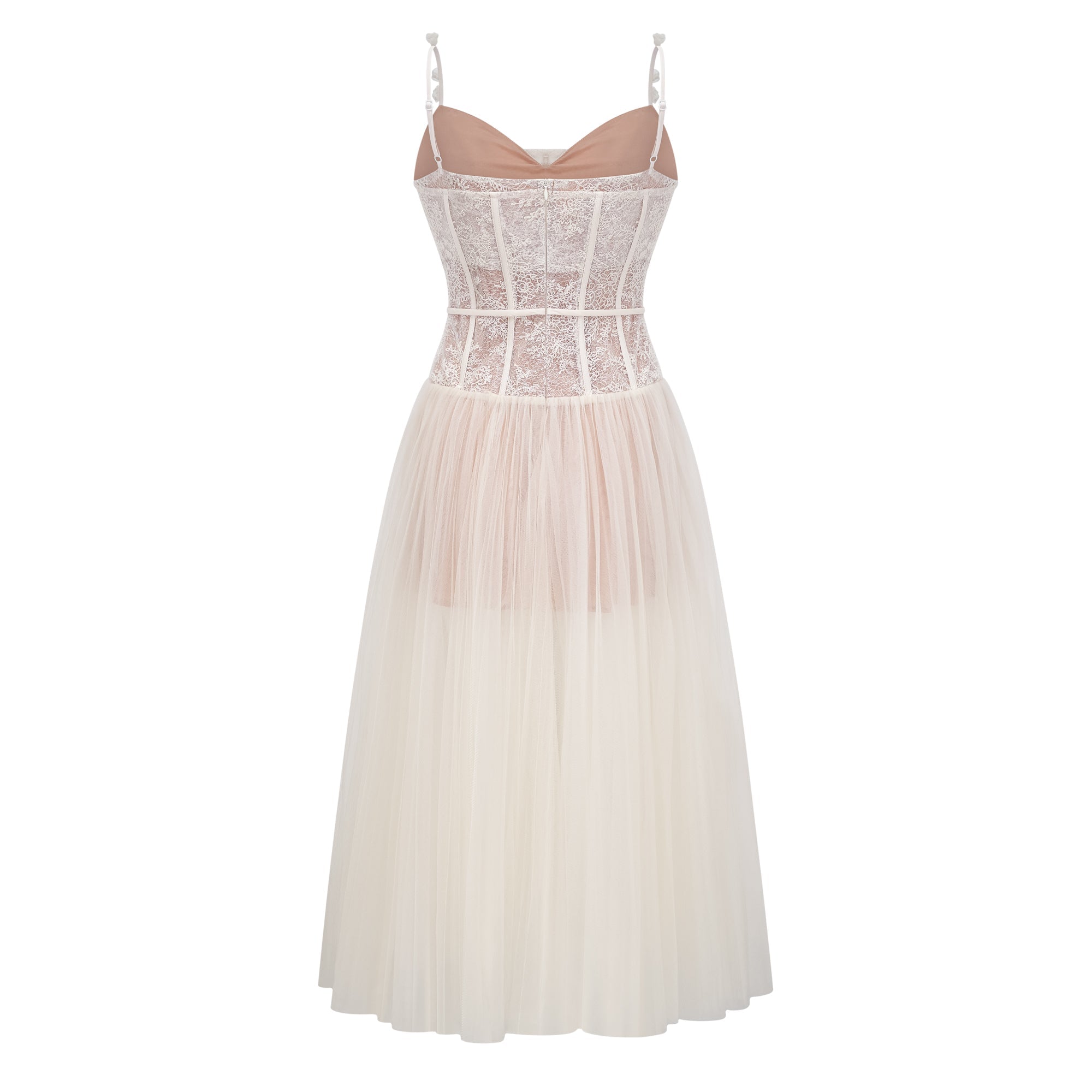 Mira Neutrals Lace Panel Tulle Midi Dress (Final Sale-US Only)