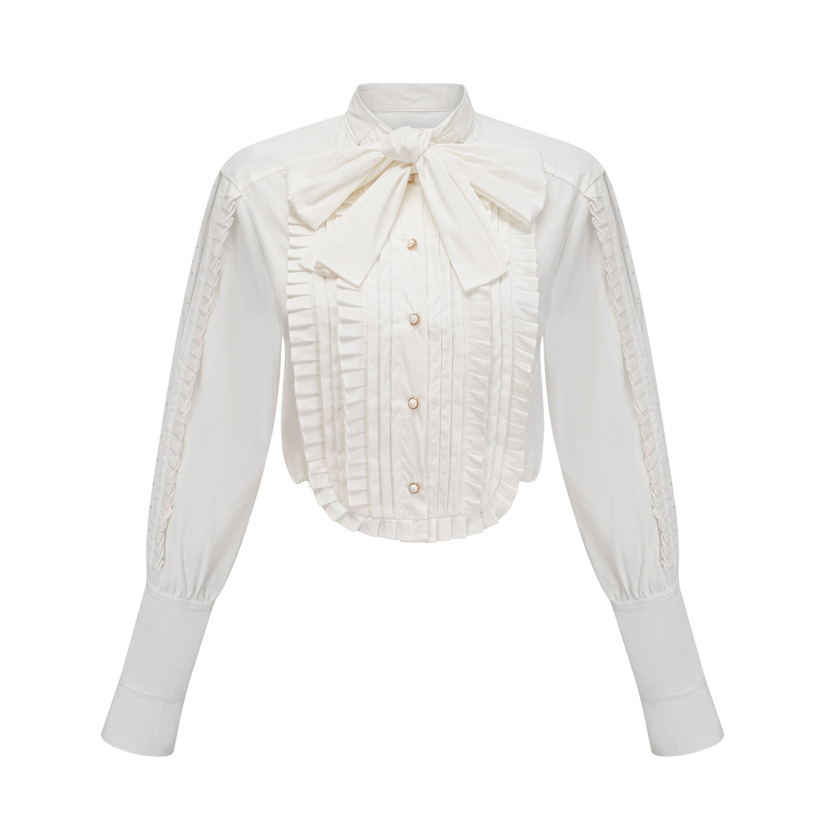 Céleste white pleated scarf-collar shirt