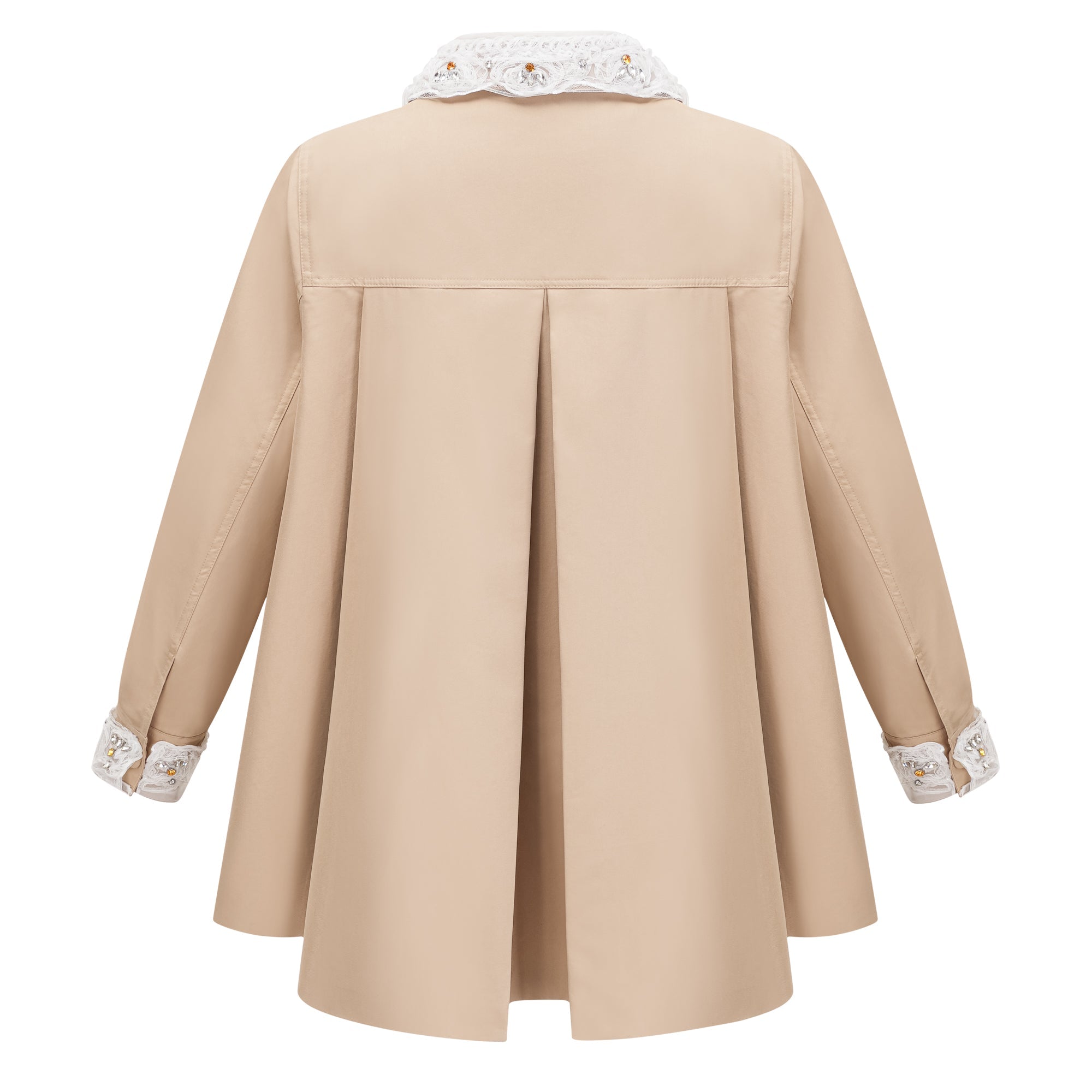 Marta Khaki Embellished Lace Trim Trench Coat