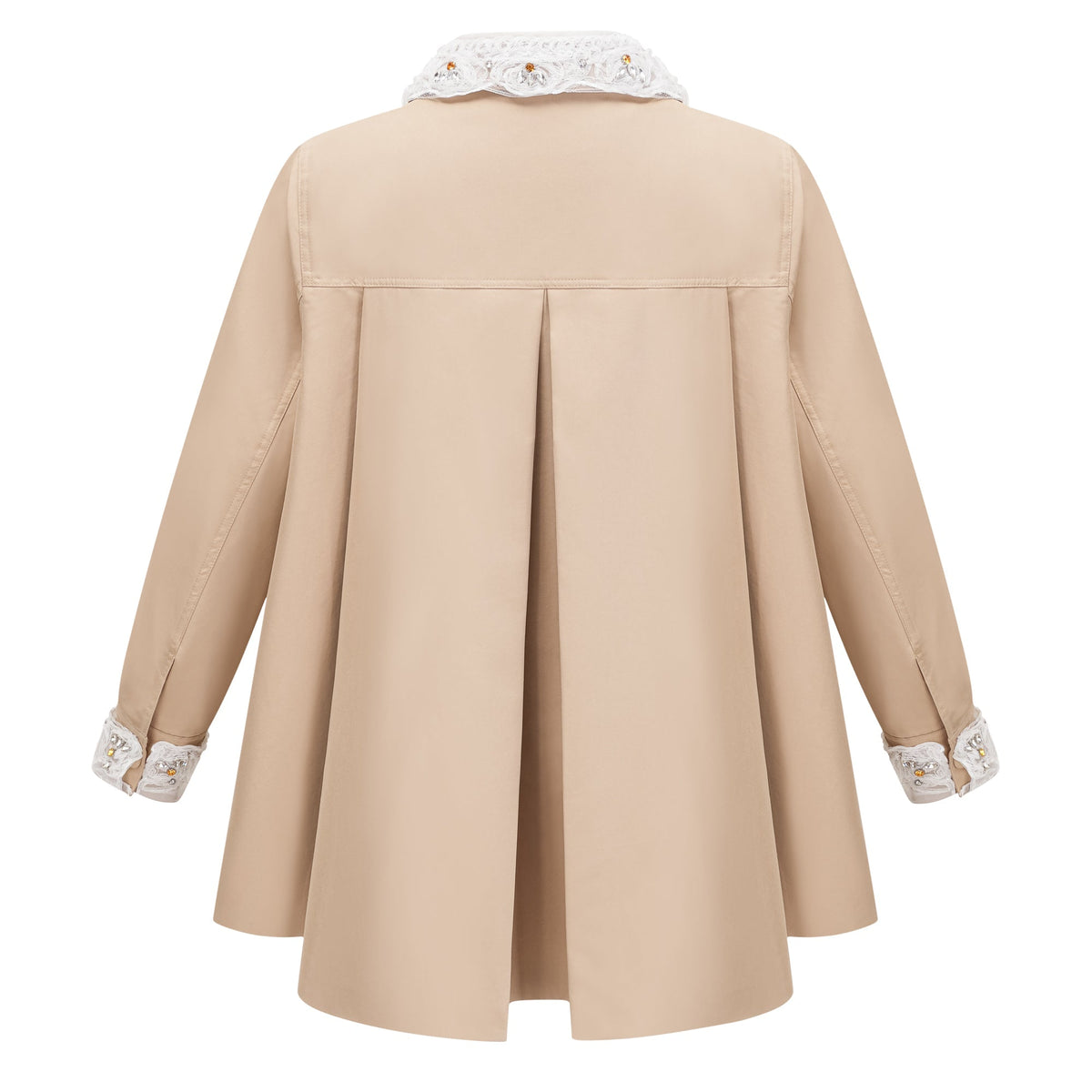 Marta Khaki Embellished Lace Trim Trench Coat