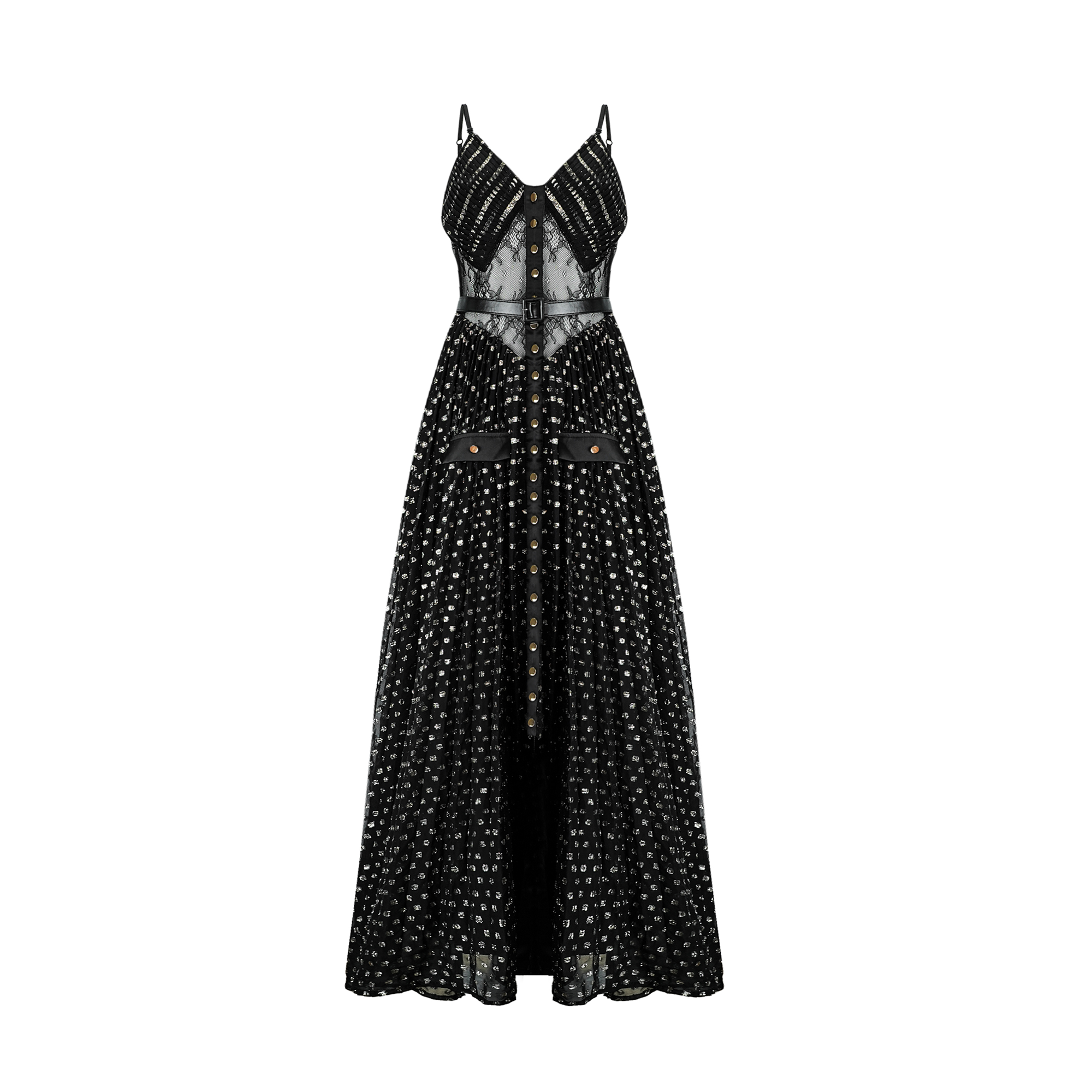 Aloïse Black Polka Dot Pleated Midi Dress (Final Sale)