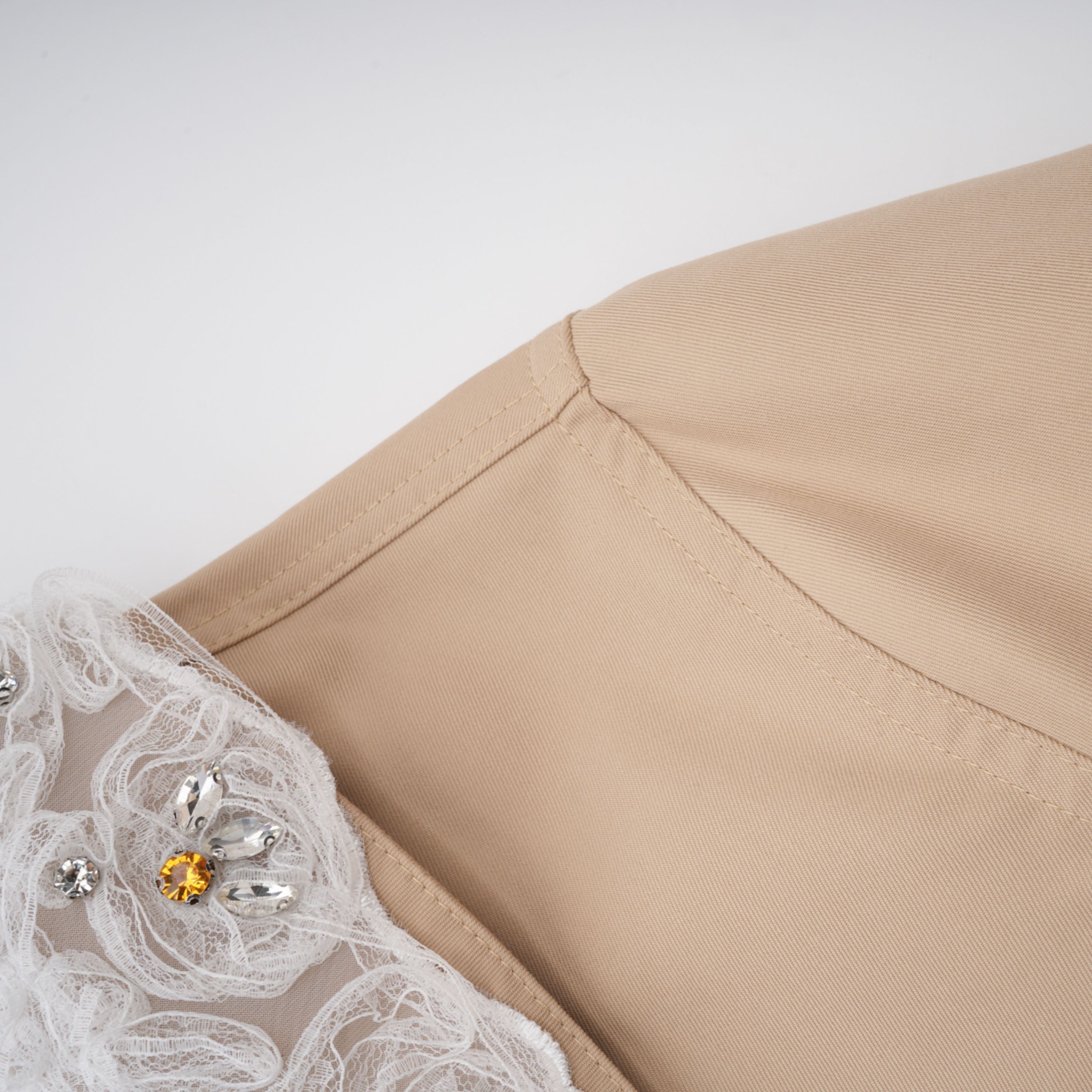 Marta Khaki Embellished Lace Trim Trench Coat (Final Sale-US Only)