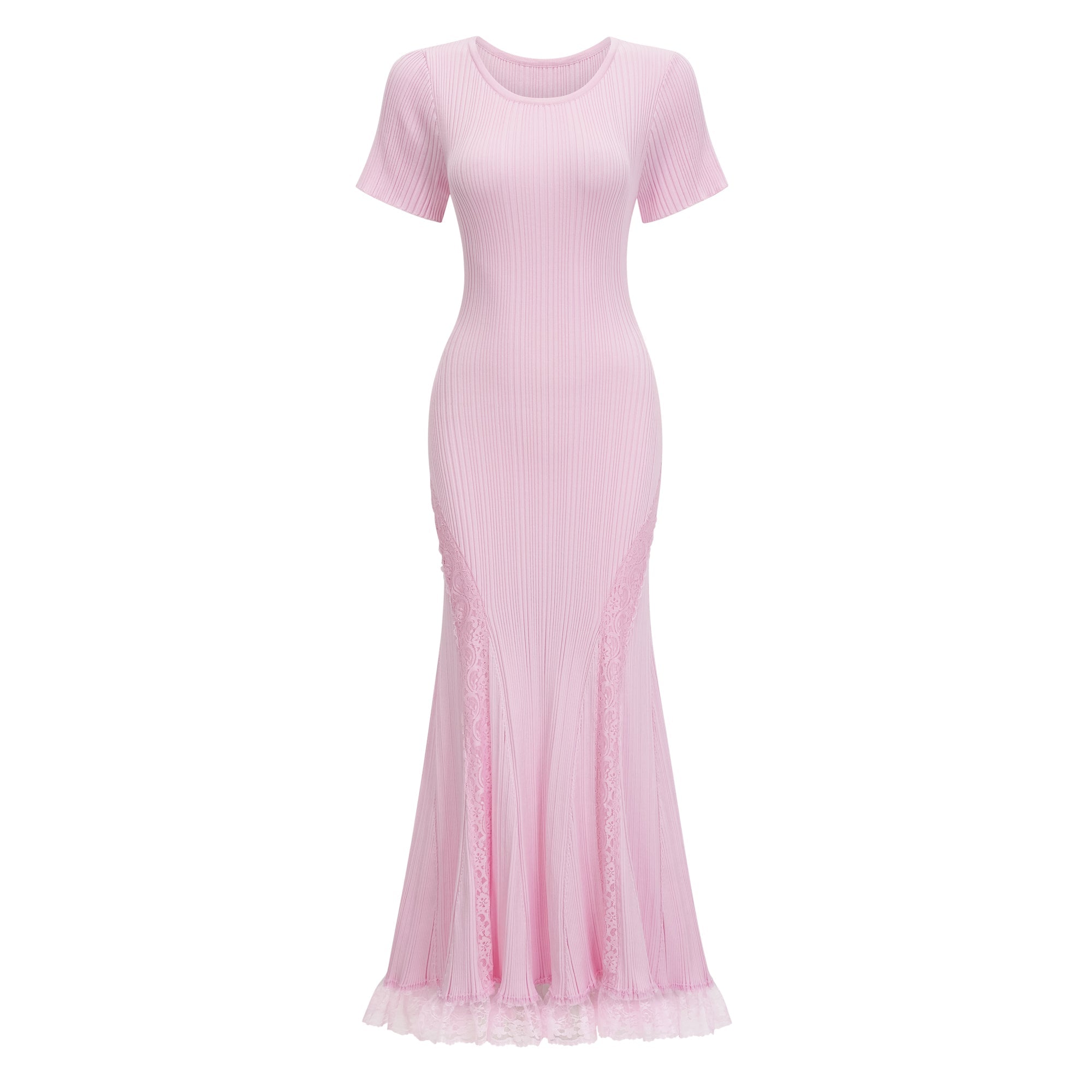 Thalya Pink Lace Trim Knit Midi Dress (Final Sale-US Only)
