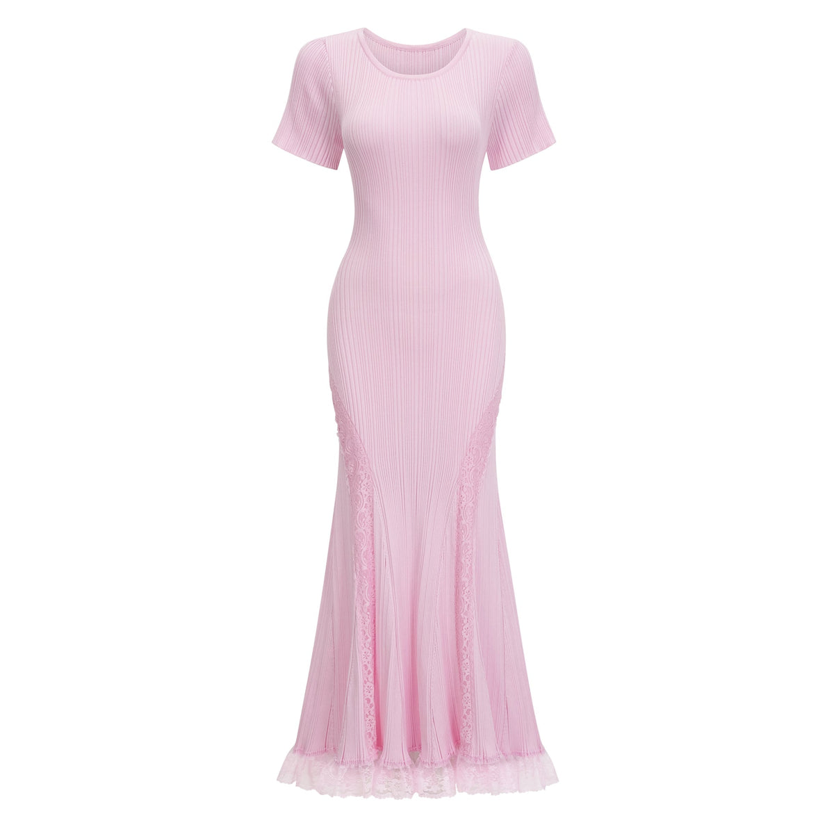 Thalya Pink Lace Trim Knit Midi Dress