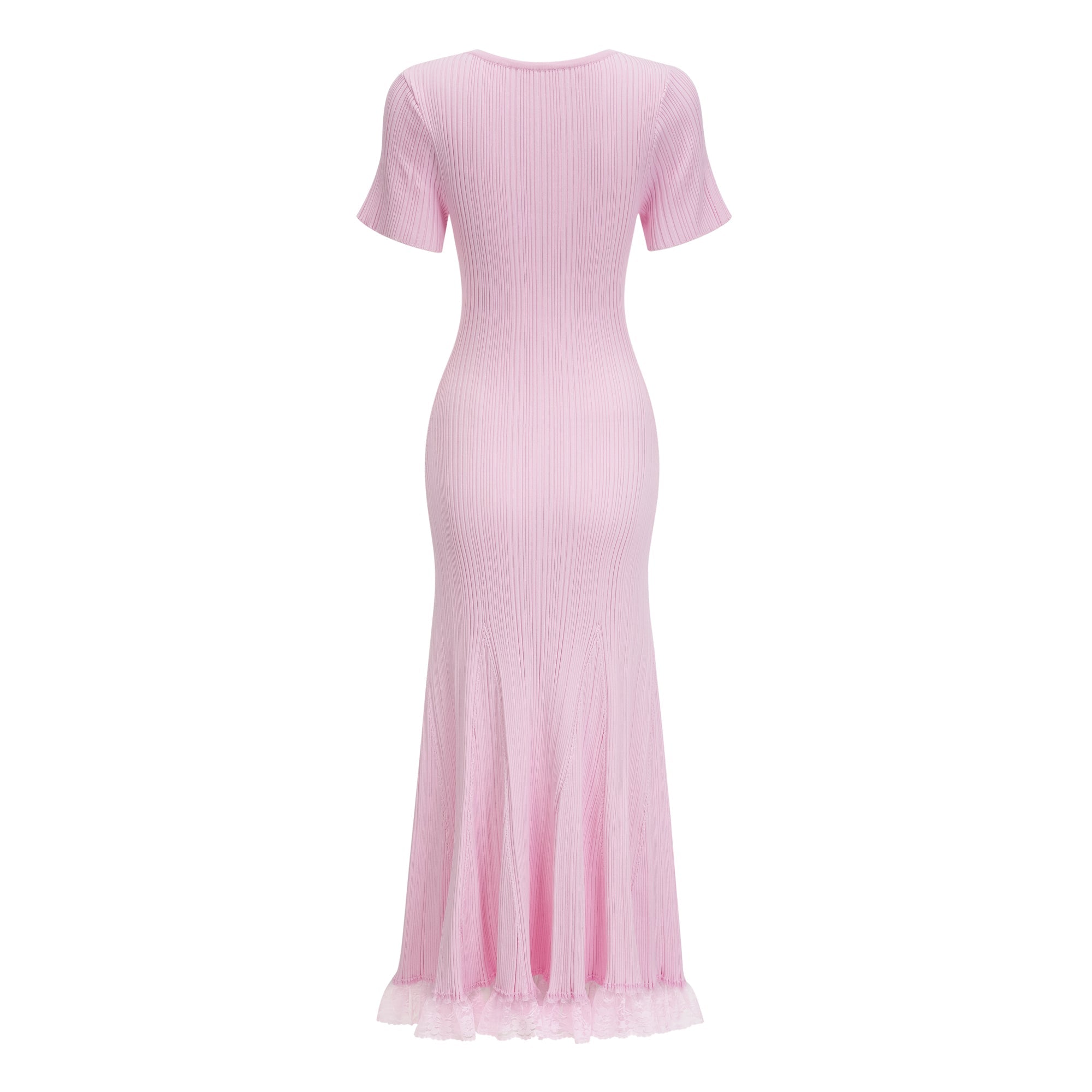 Thalya Pink Lace Trim Knit Midi Dress (Final Sale-US Only)
