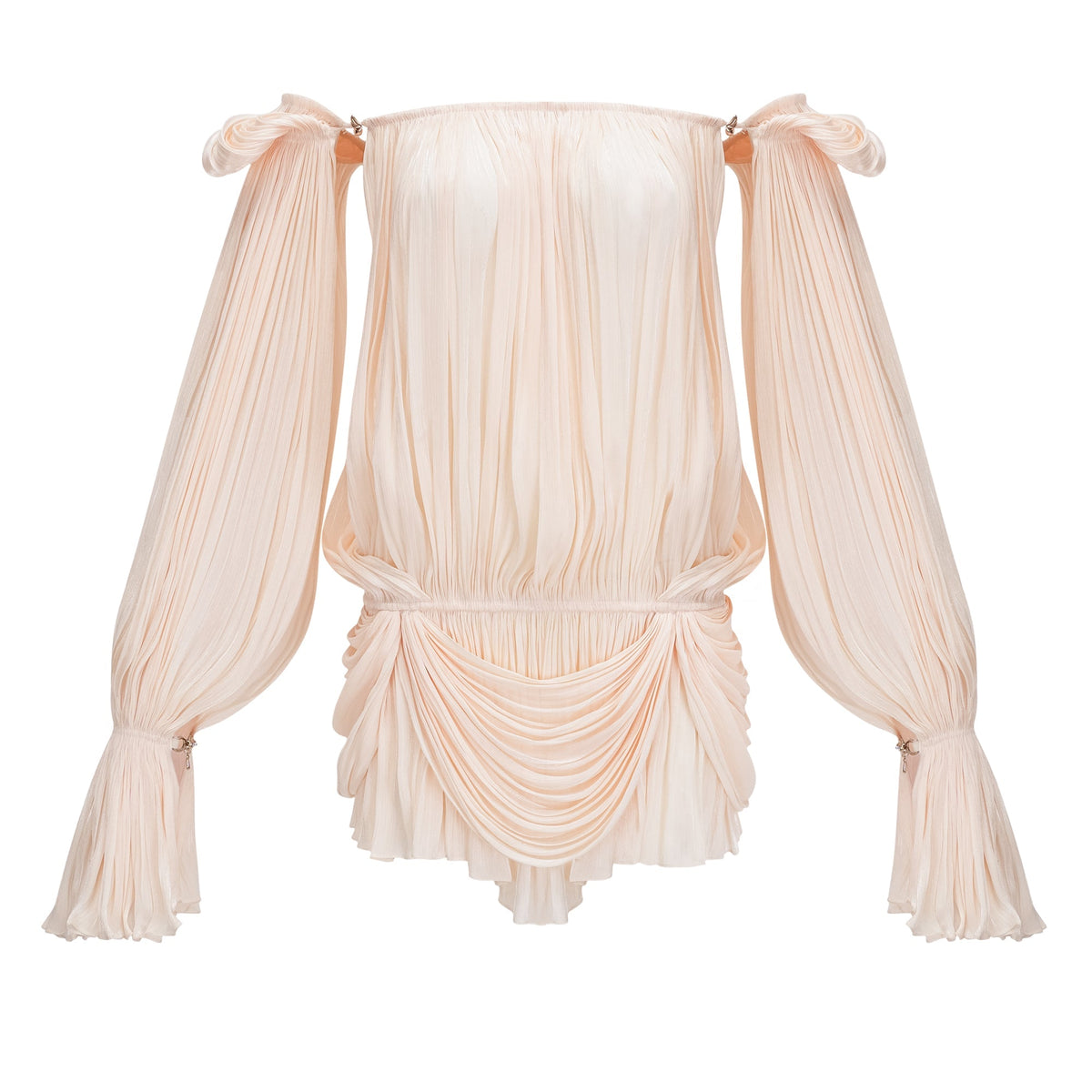 Halvard Neutrals Pleated Ruffled Mini Dress