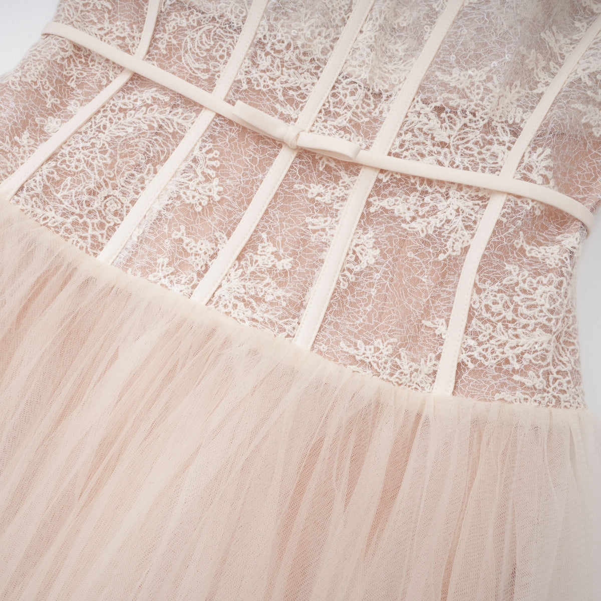 Mira Neutrals Lace Panel Tulle Midi Dress (Final Sale-US Only)