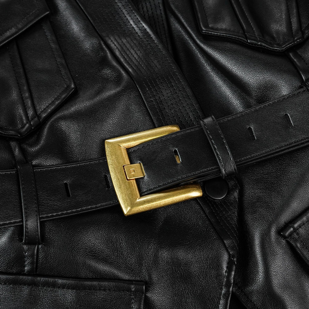 Isabel Black Belted Faux Leather Jacket