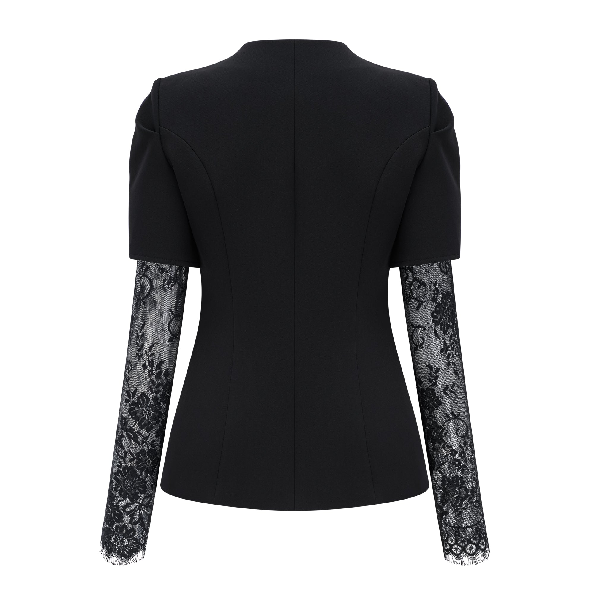 Saffron Black Collarless Blazer with Lace Trim (Final Sale-US Only)