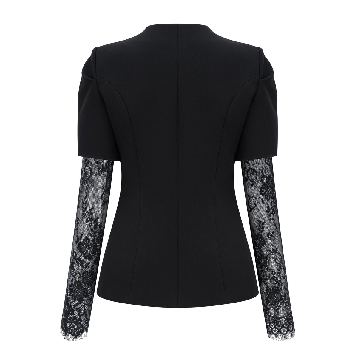 Saffron Black Collarless Blazer with Lace Trim (Final Sale-US Only)
