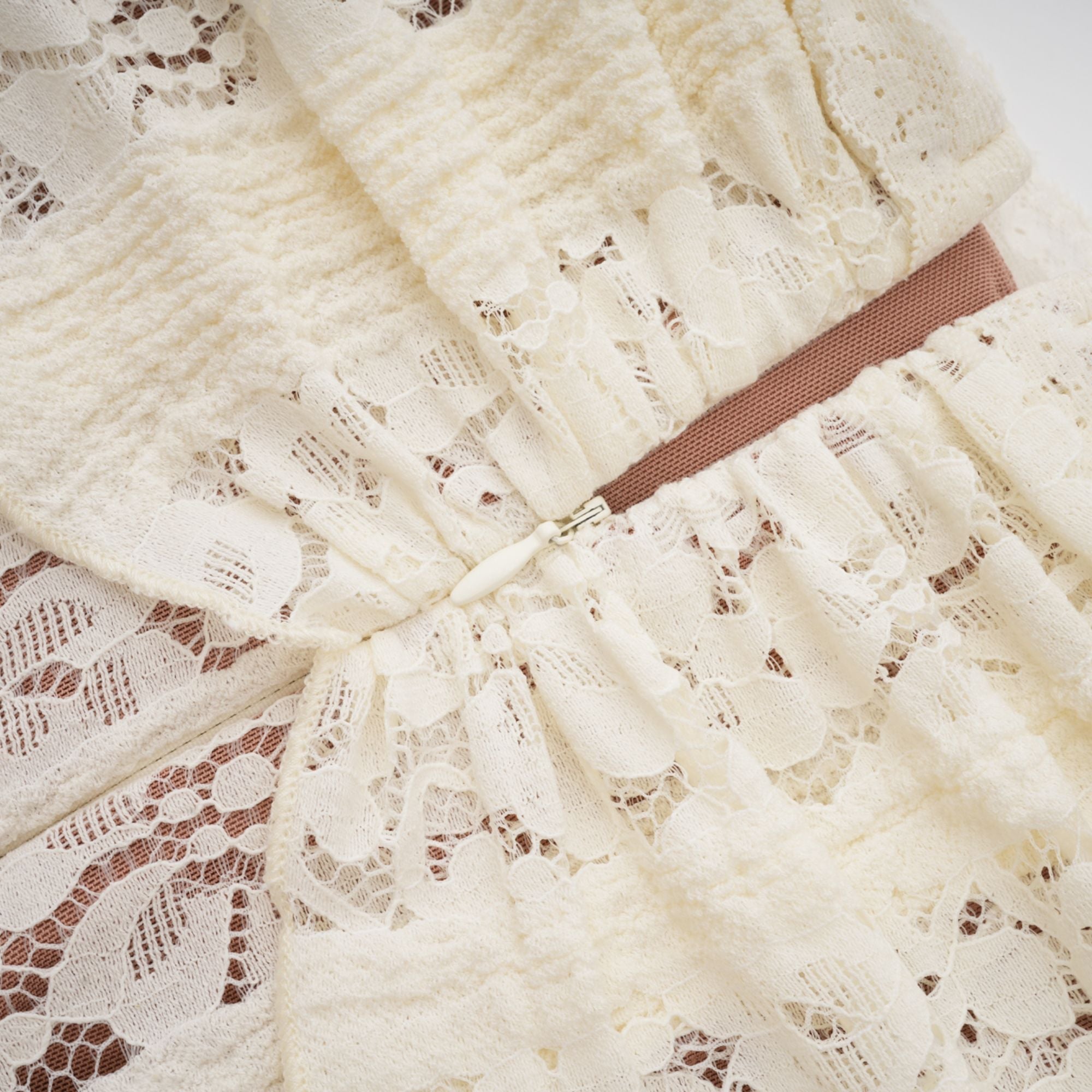 Émeline floral lace train-design maxi dress in Neutrals