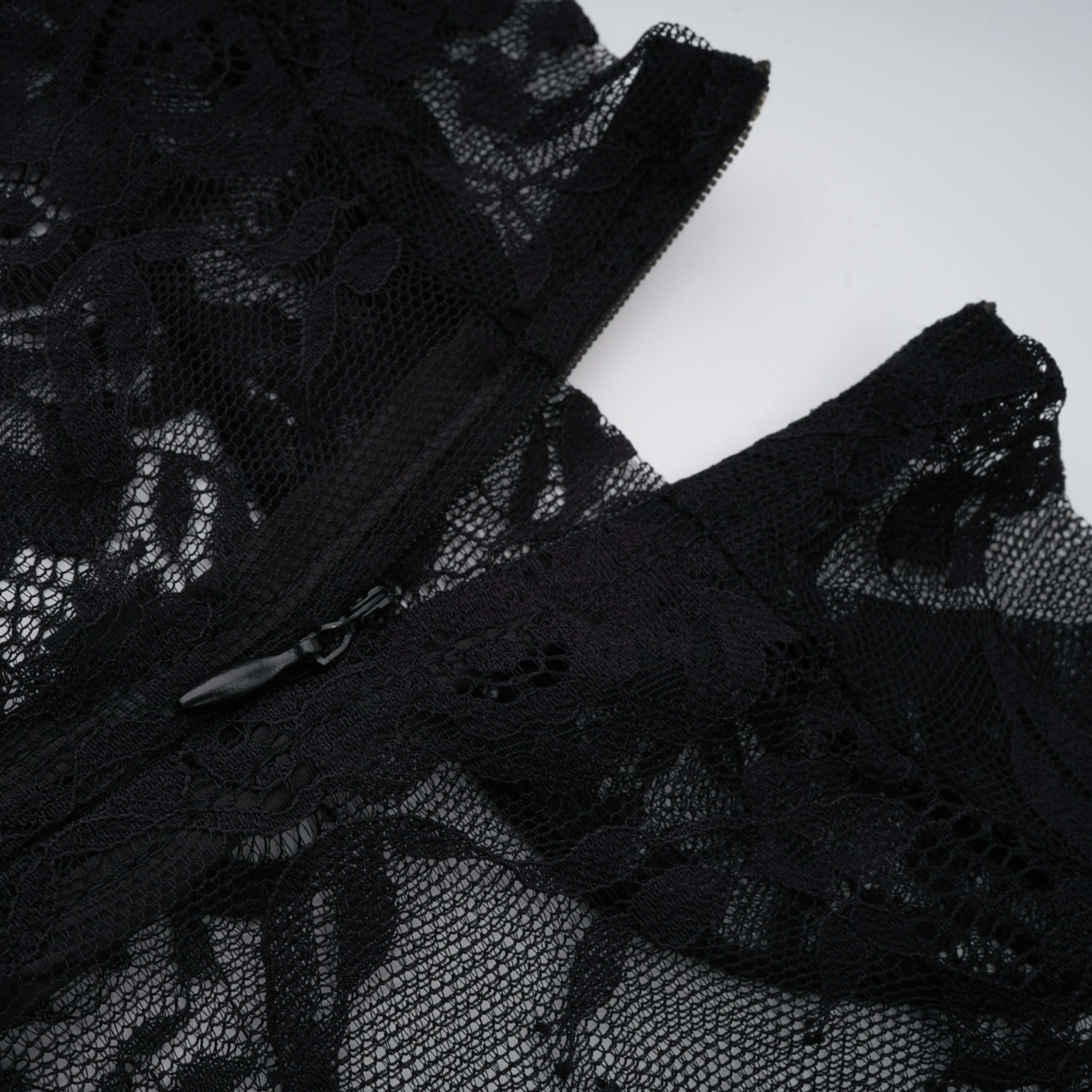 Roxane black floral-lace ruffled maxi dress