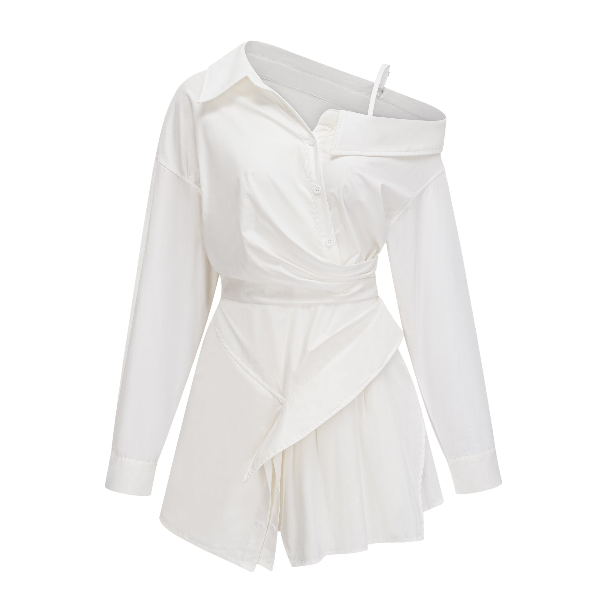 Tímea White Asymmetrical Mini Shirt Dress