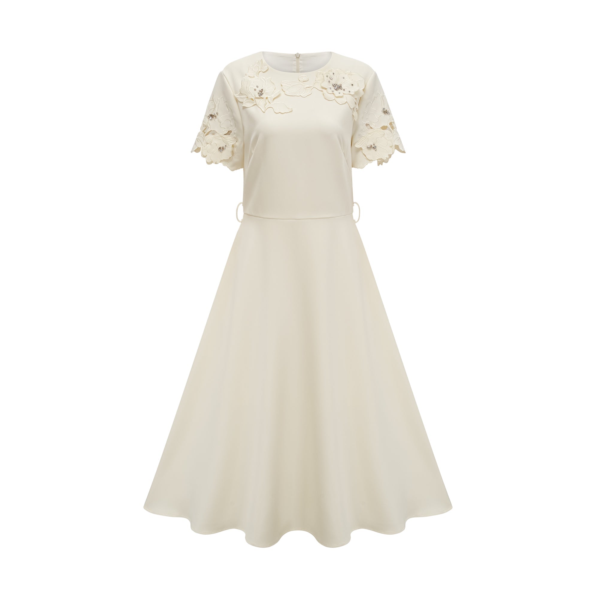 Orane neutrals floral-appliqué flared midi dress